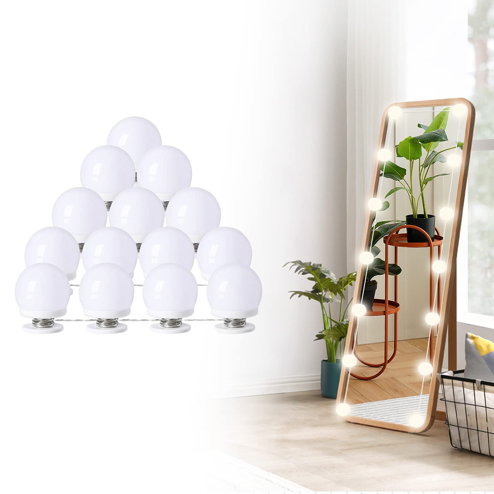 LED Makeup Vanity Lights w/ 14 Dimmable Light Bulbs, Hollywood Style Cosmetic