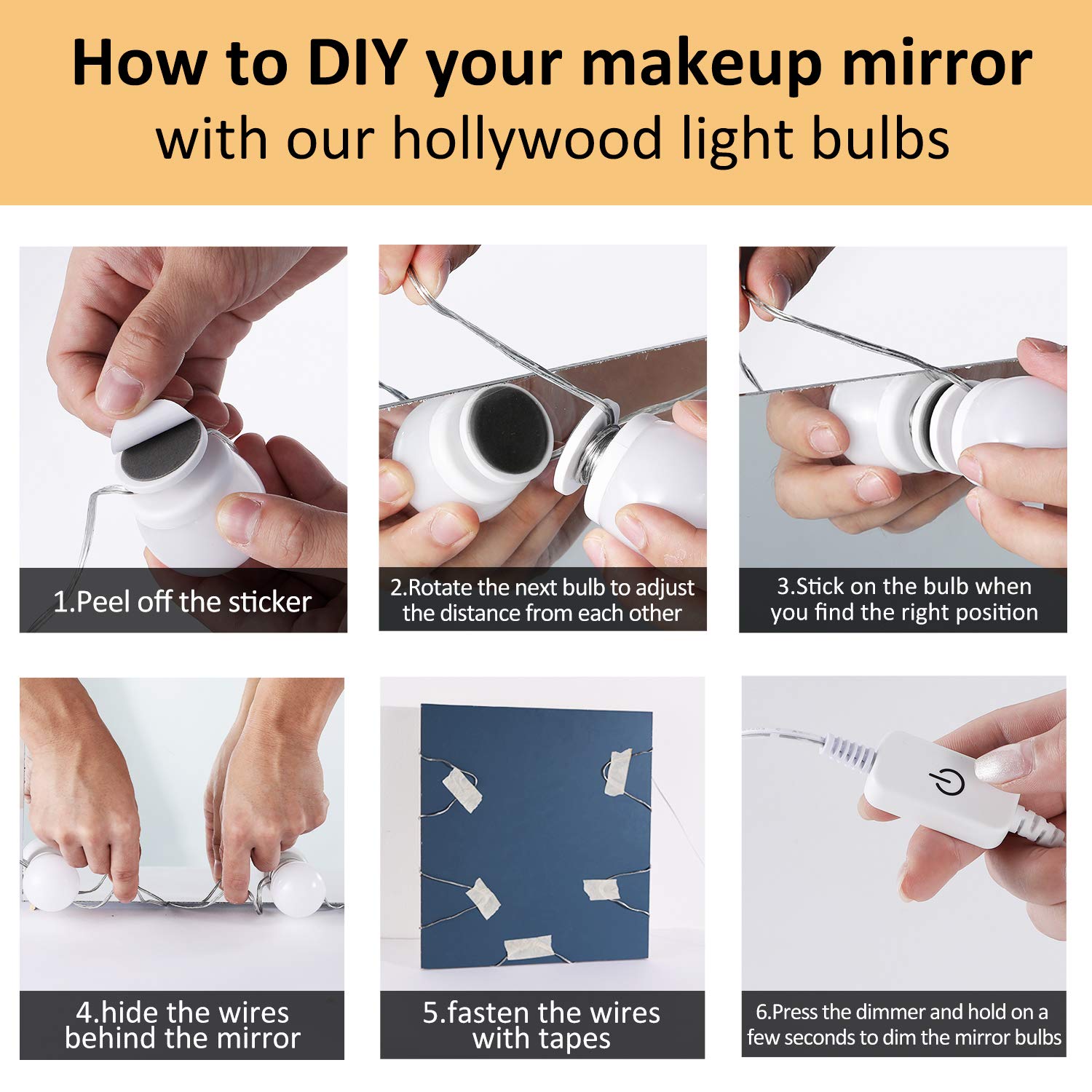 LED Makeup Vanity Lights w/ 14 Dimmable Light Bulbs, Hollywood Style Cosmetic