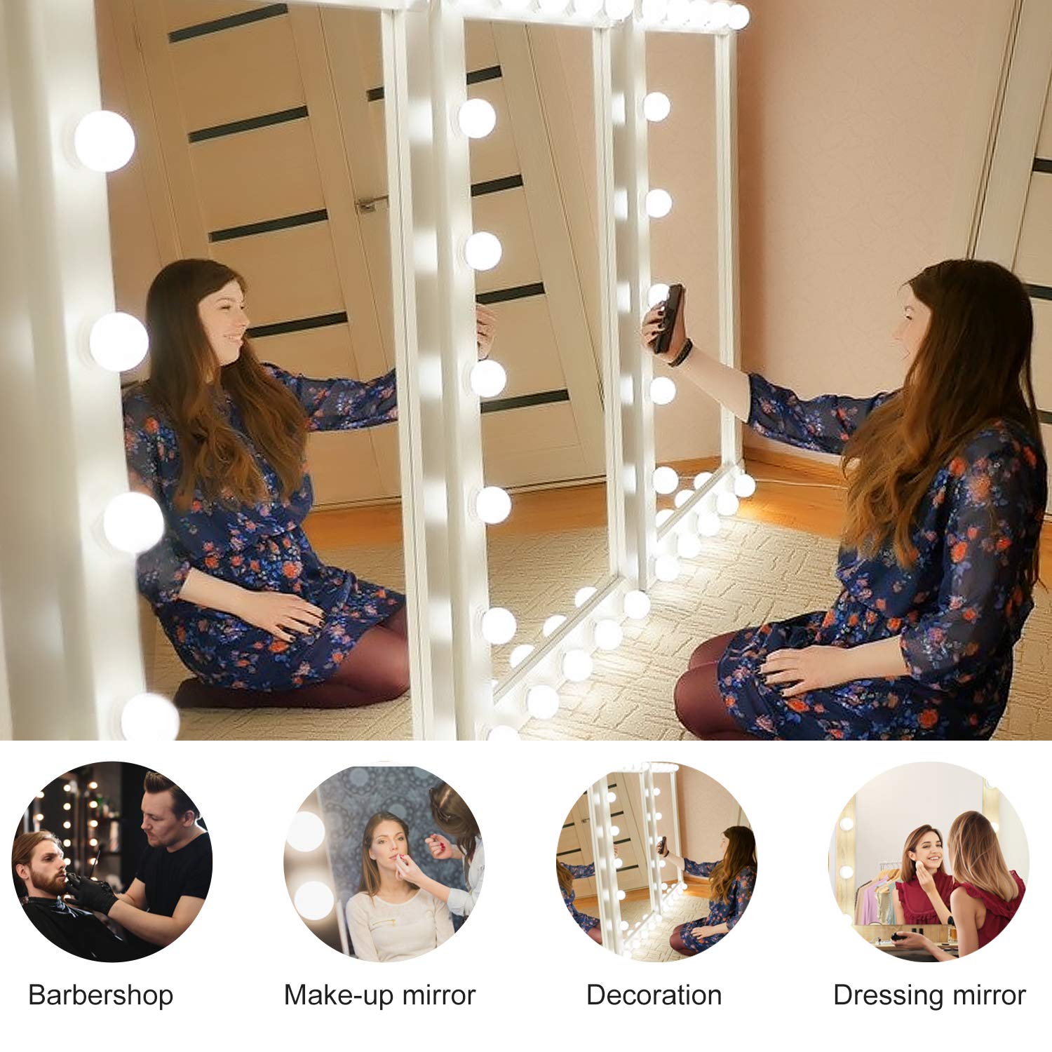 LED Makeup Vanity Lights w/ 14 Dimmable Light Bulbs, Hollywood Style Cosmetic
