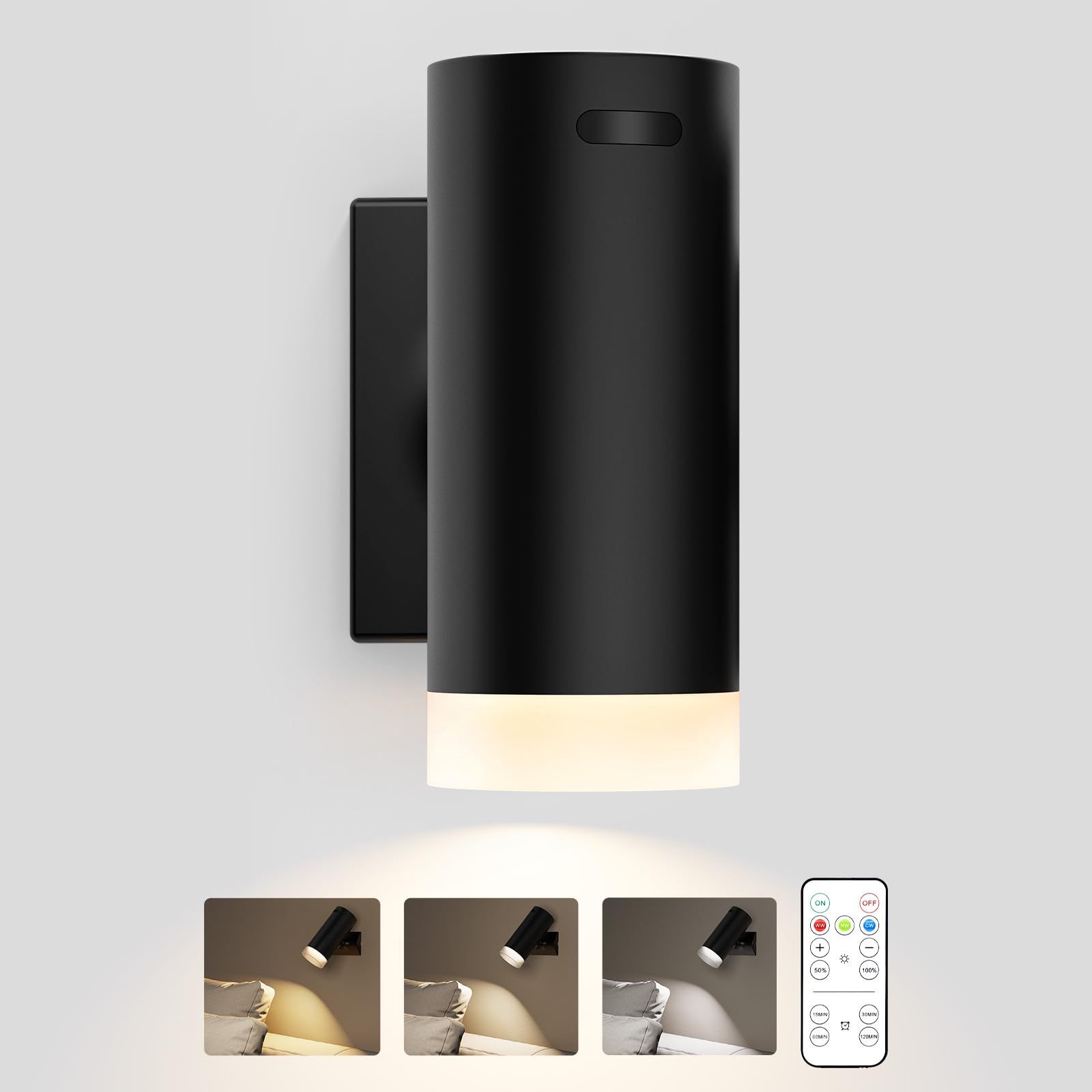 Battery Operated Wall Sconce CCT Dimmable Wireless Reading Light, Rechargeable