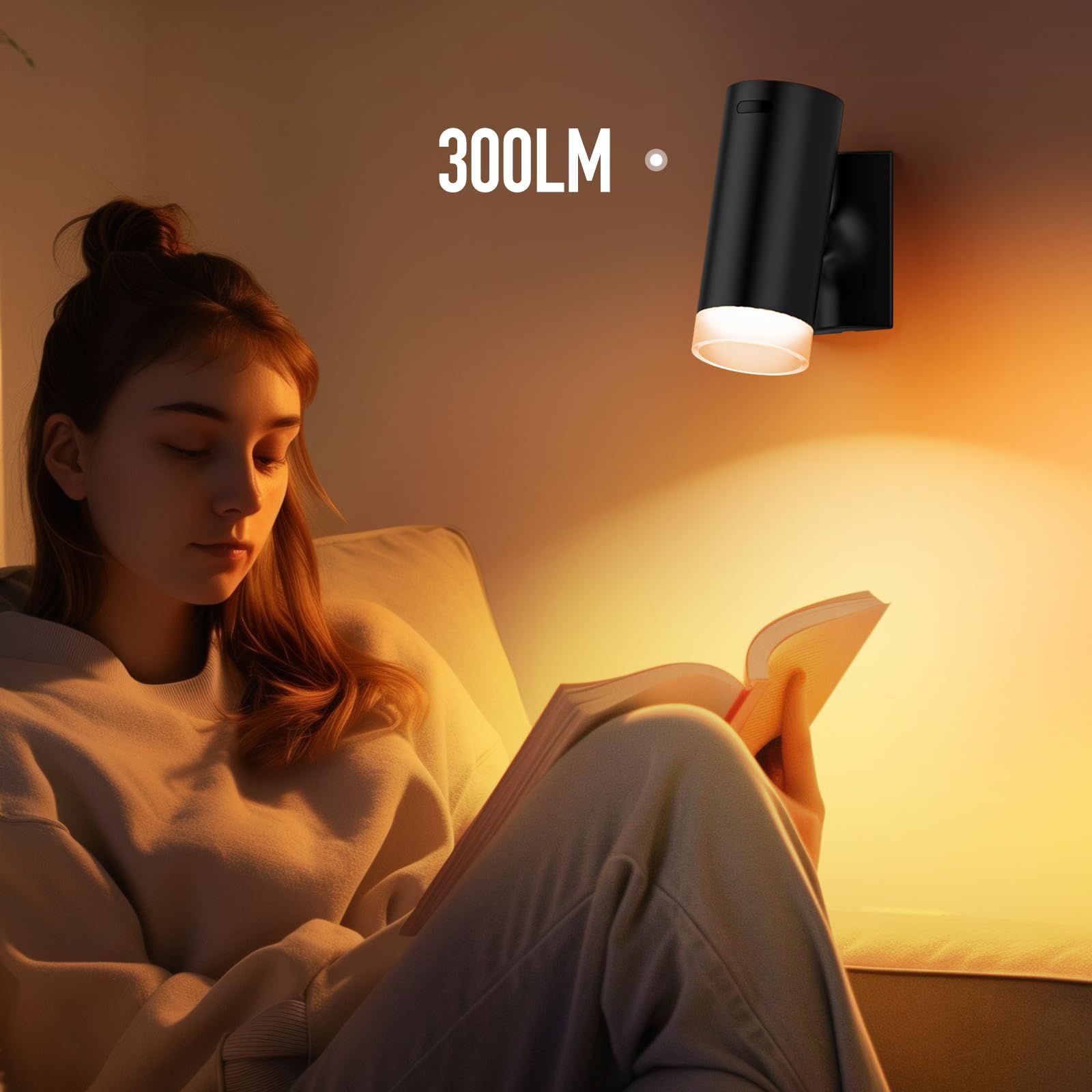 Battery Operated Wall Sconce CCT Dimmable Wireless Reading Light, Rechargeable
