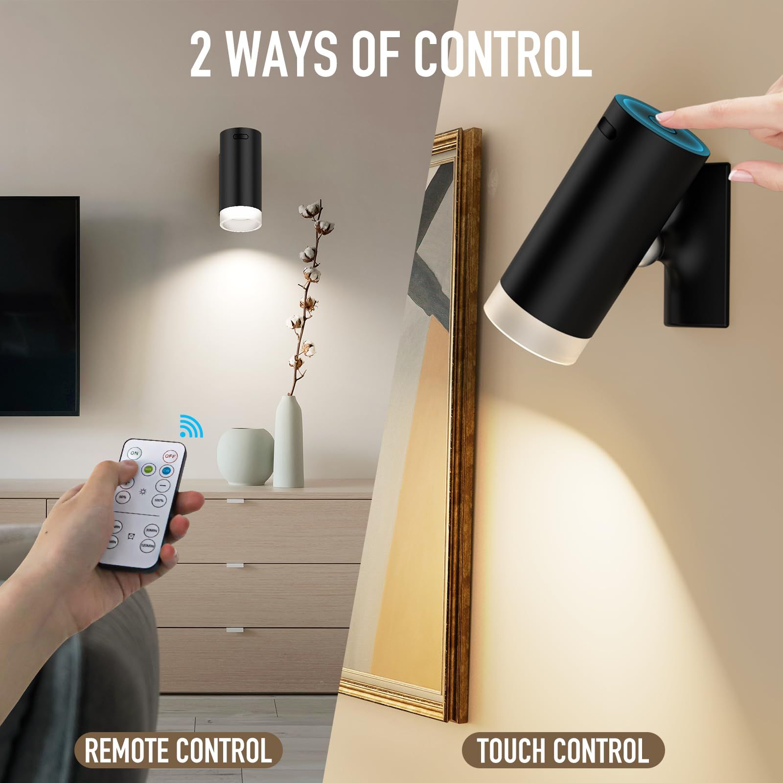 Battery Operated Wall Sconce CCT Dimmable Wireless Reading Light, Rechargeable
