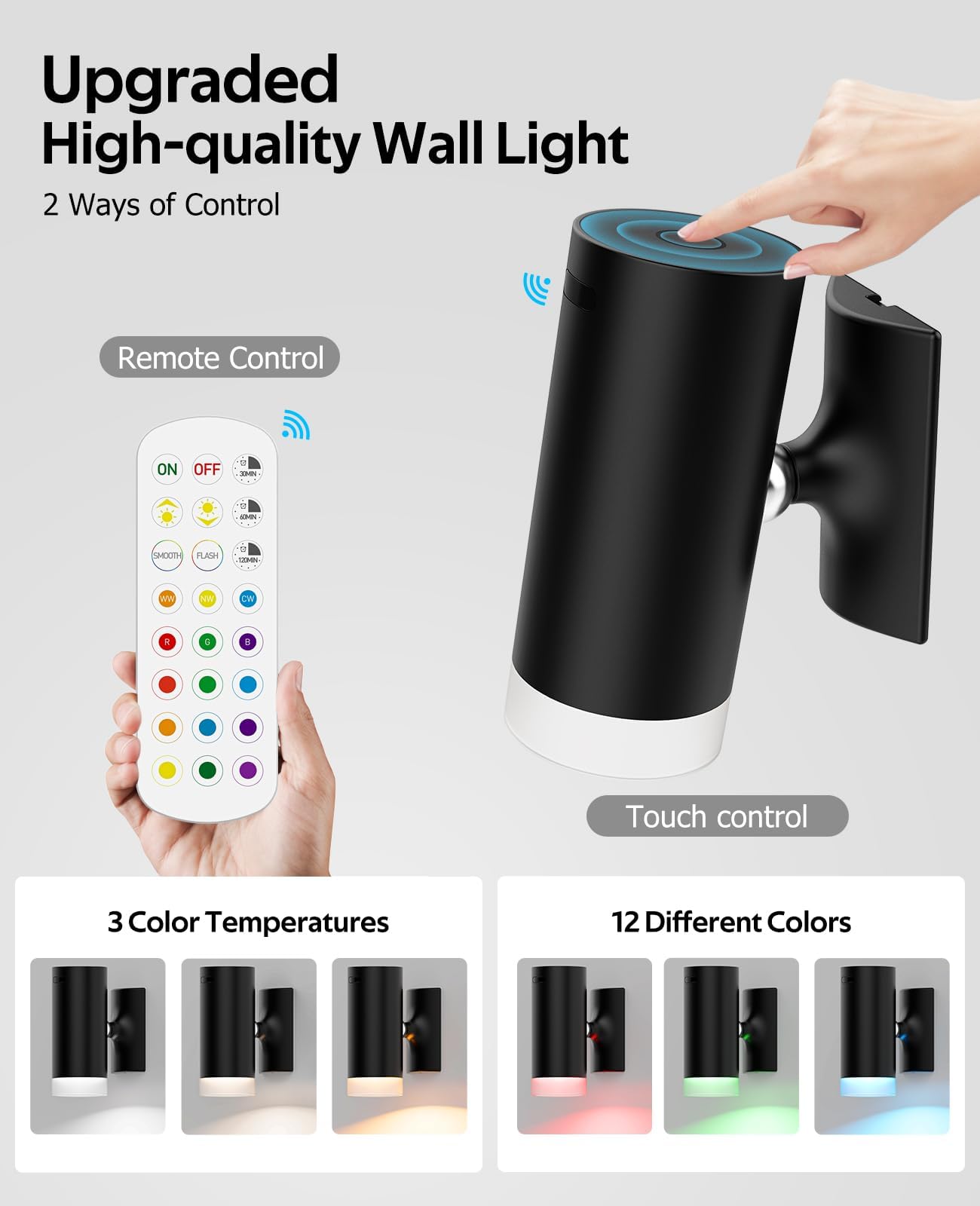 Battery Operated Wall Lights 2 Pack Rechargeable Wall Lights Indoor Touch
