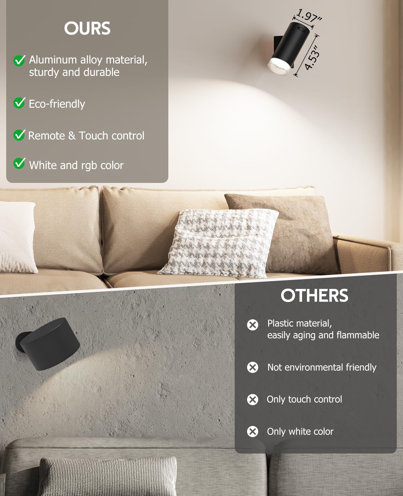 Battery Operated Wall Lights 2 Pack Rechargeable Wall Lights Indoor Touch