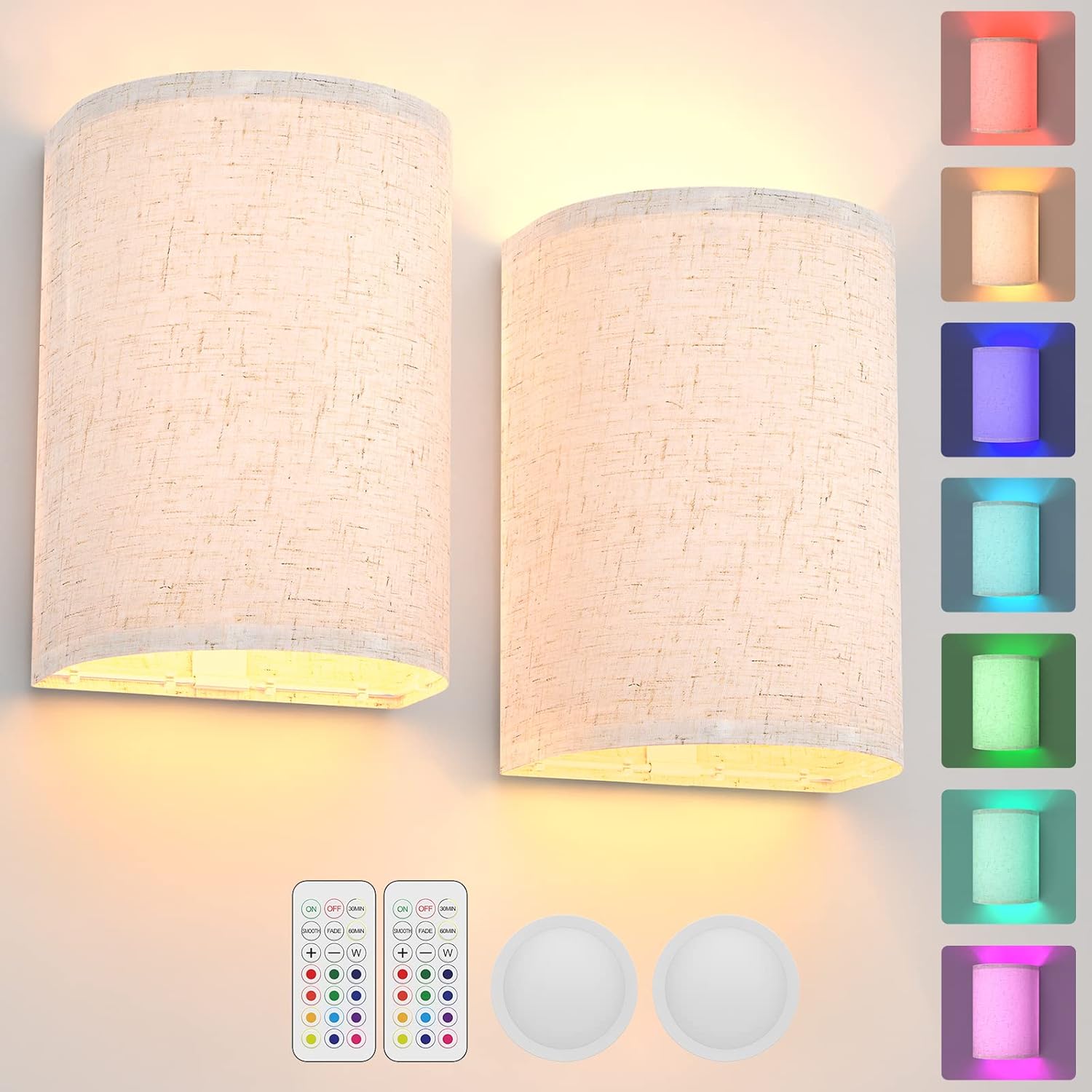 Battery Operated Wall Lights, 2 Pack Boho Decor w/ Remote Control, RGB Color