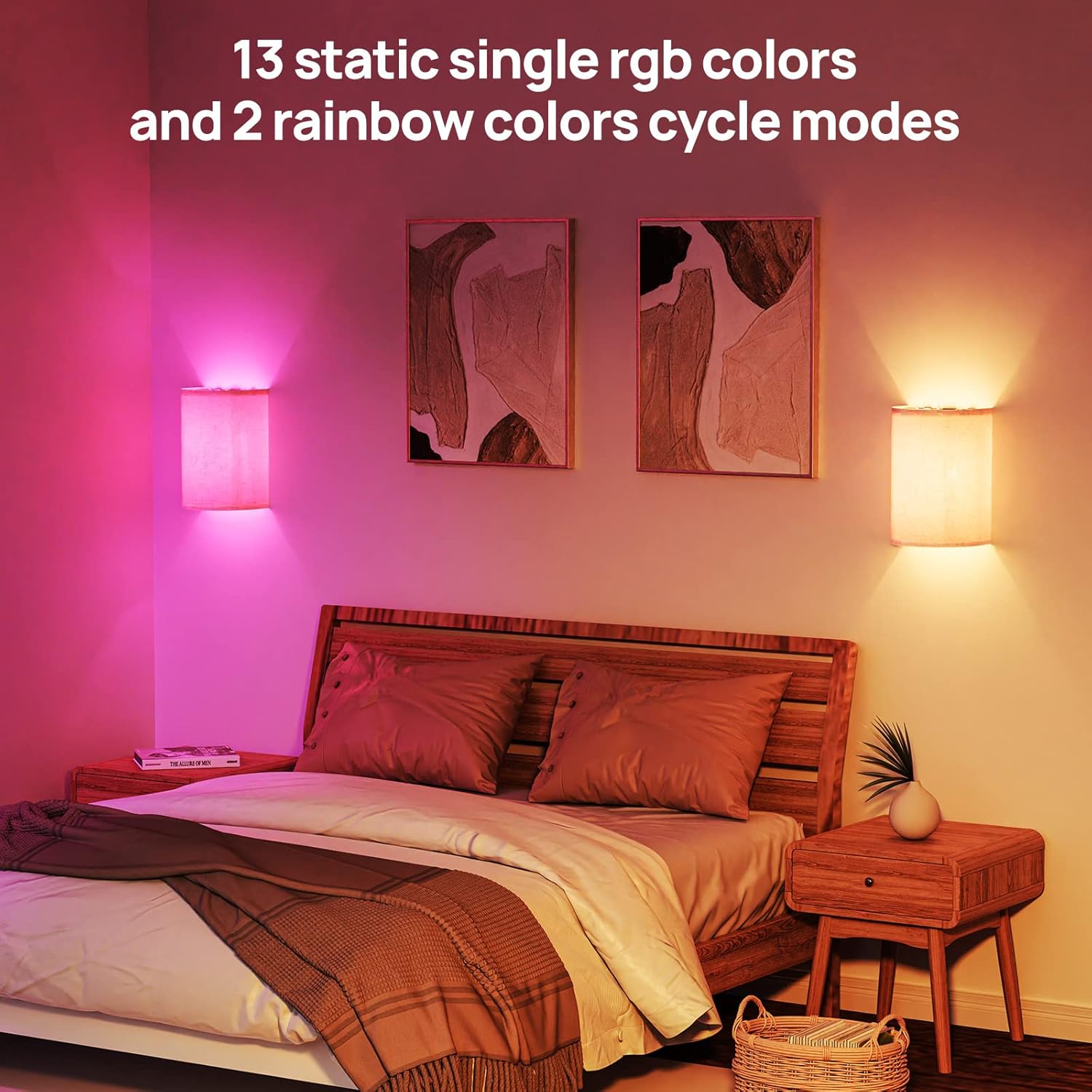 Battery Operated Wall Lights, 2 Pack Boho Decor w/ Remote Control, RGB Color