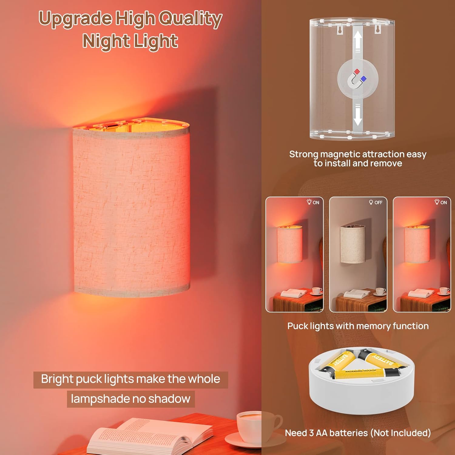 Battery Operated Wall Lights, 2 Pack Boho Decor w/ Remote Control, RGB Color