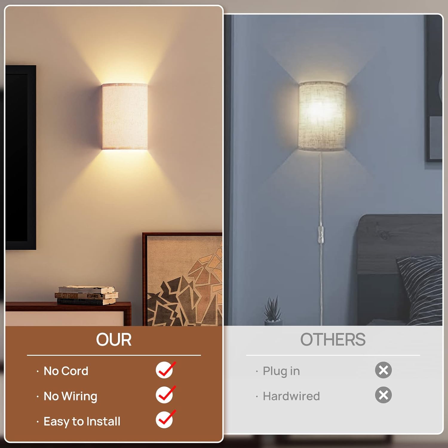 Battery Operated Wall Lights, 2 Pack Boho Decor w/ Remote Control, RGB Color