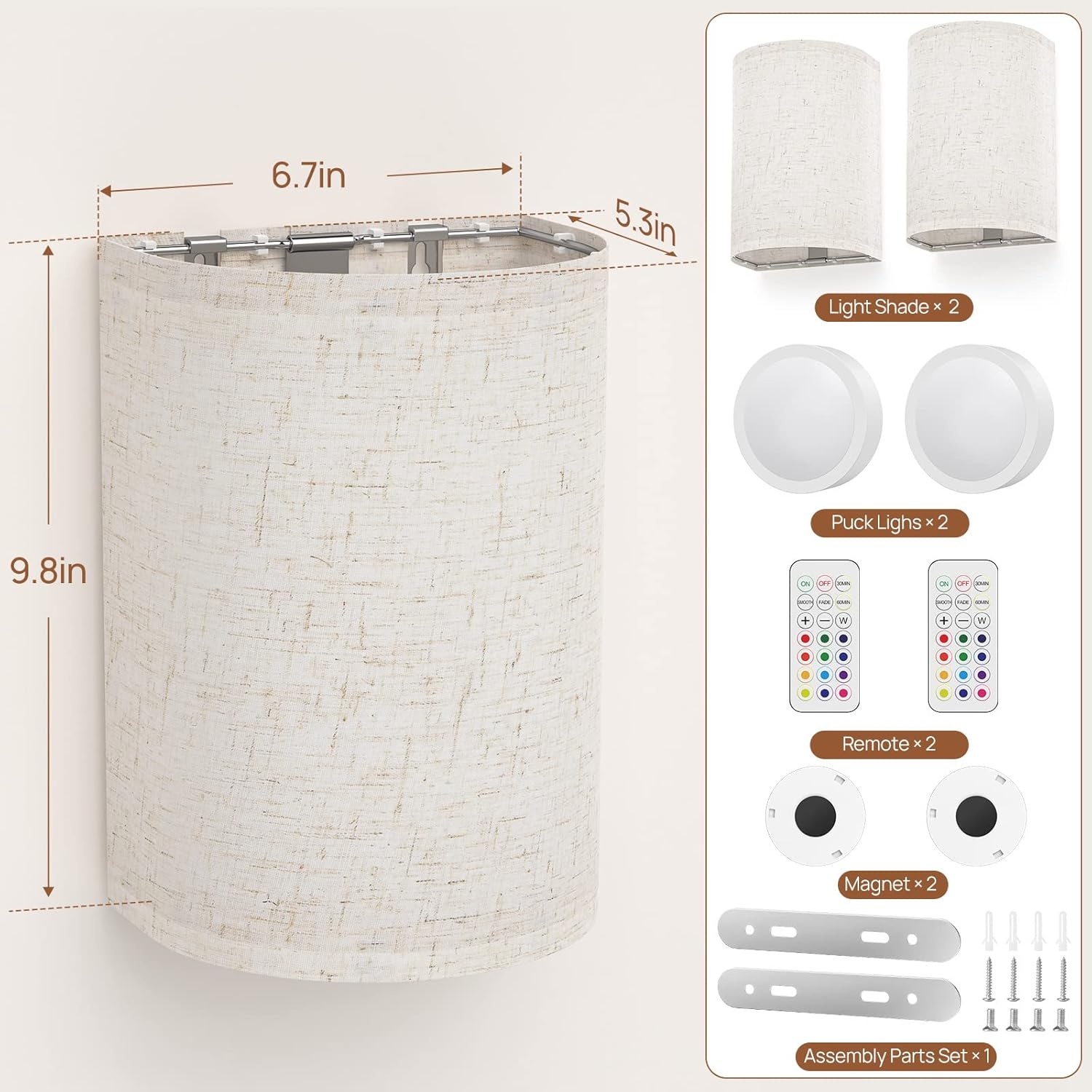 Battery Operated Wall Lights, 2 Pack Boho Decor w/ Remote Control, RGB Color
