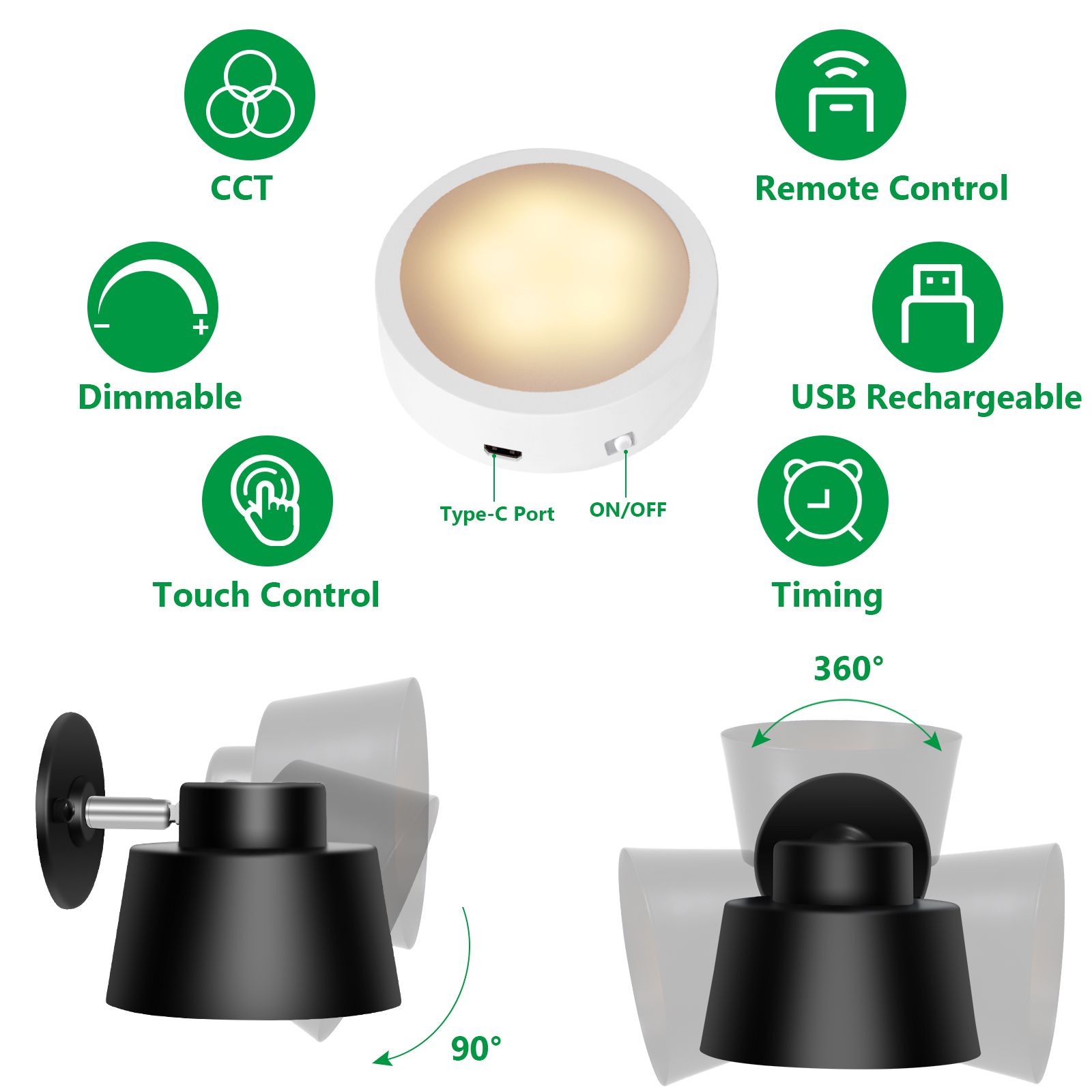 AIBOO Art Display Light, Picture Light Rechargeable Black, Color Changing &