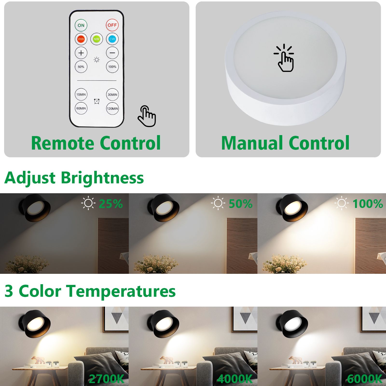 AIBOO Art Display Light, Picture Light Rechargeable Black, Color Changing &