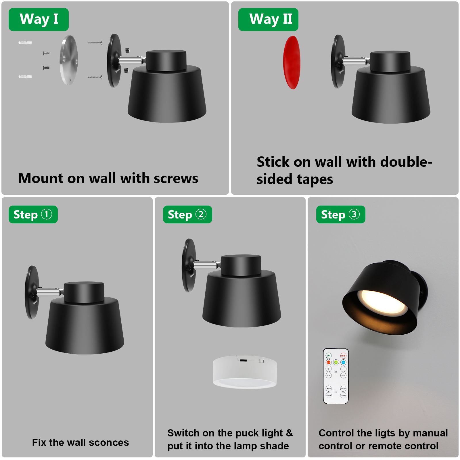 AIBOO Art Display Light, Picture Light Rechargeable Black, Color Changing &