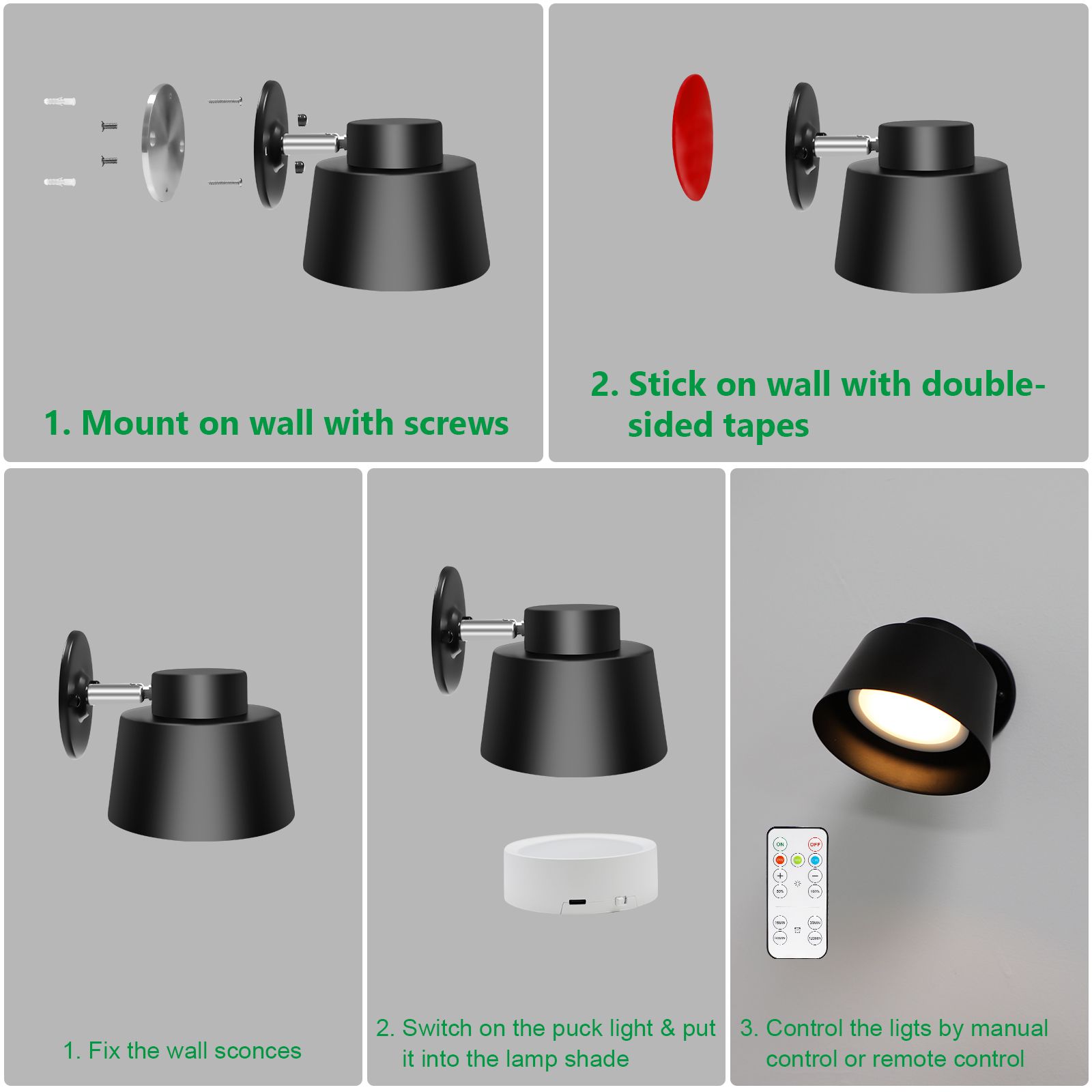 AIBOO Art Display Light, Picture Light Rechargeable Black, Color Changing &