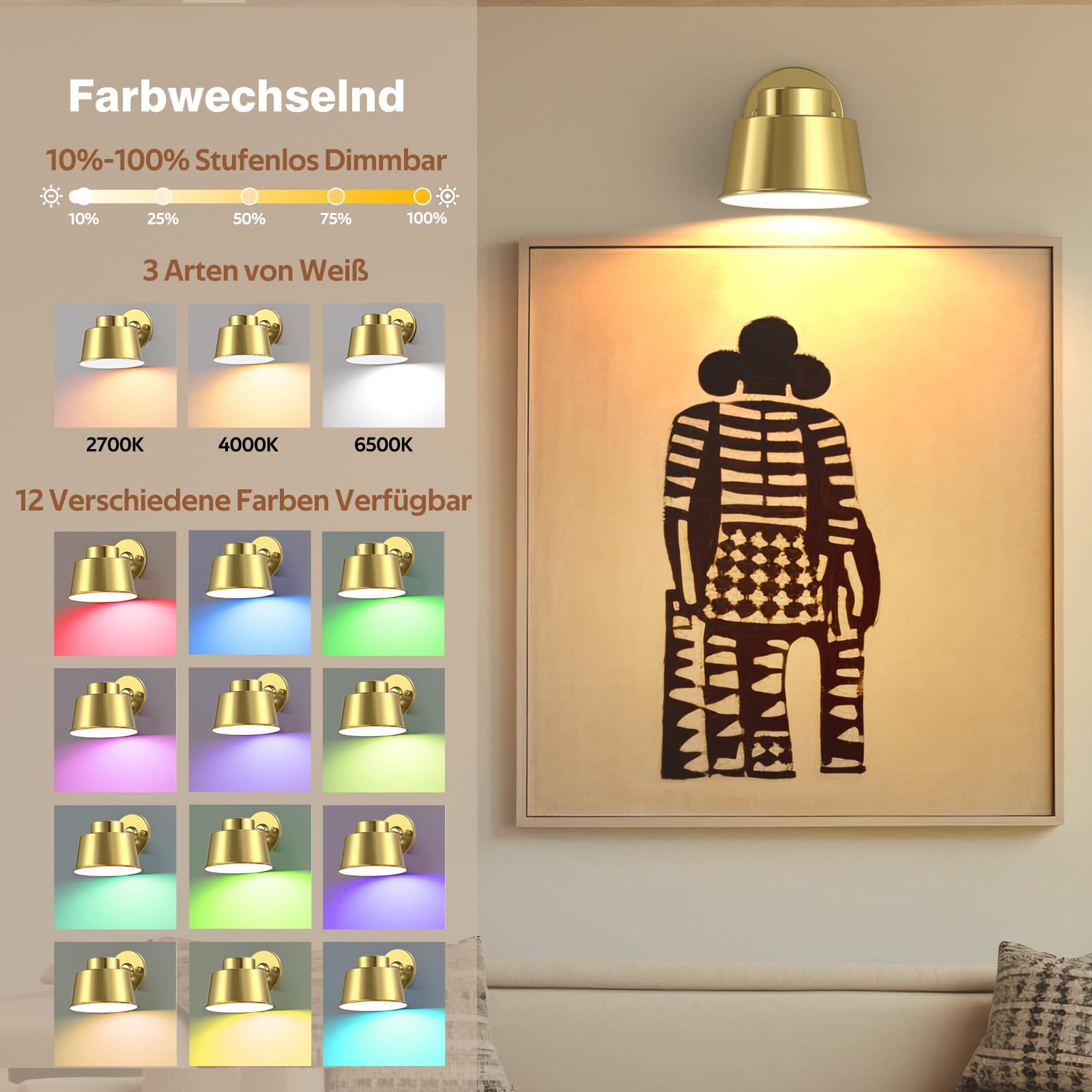 AIBOO Night Light Wireless Wall Light Indoor LED,Battery Operated Wall Lights
