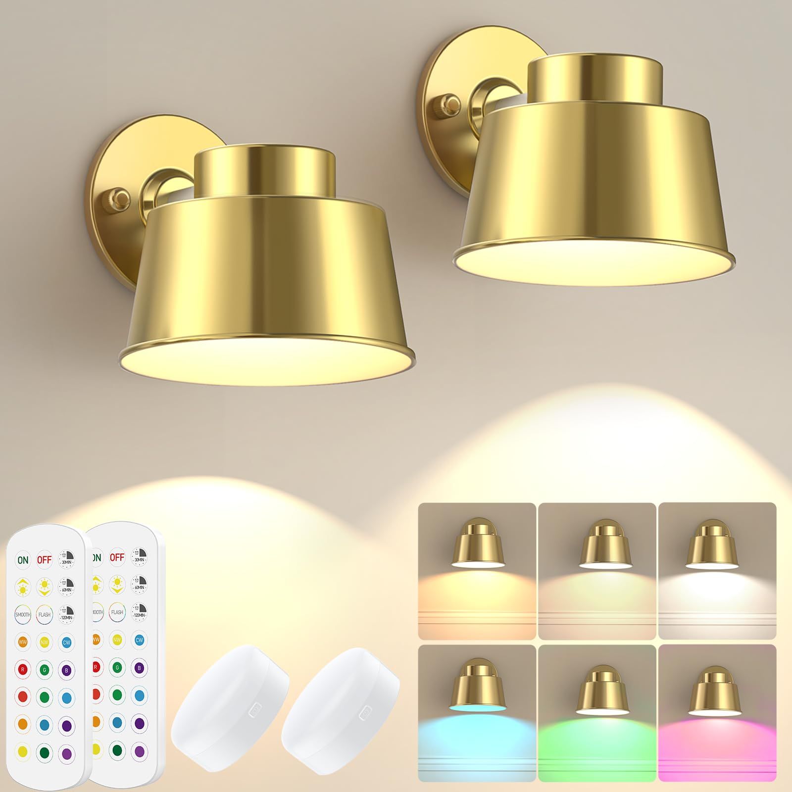 AIBOO Night Light Wireless Wall Light Indoor LED 2 Pack,Battery Operated Wall