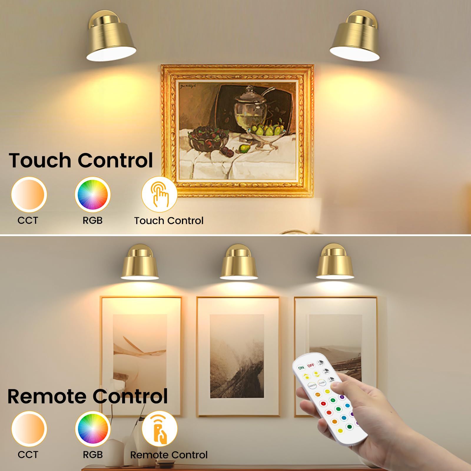 AIBOO Night Light Wireless Wall Light Indoor LED 2 Pack,Battery Operated Wall
