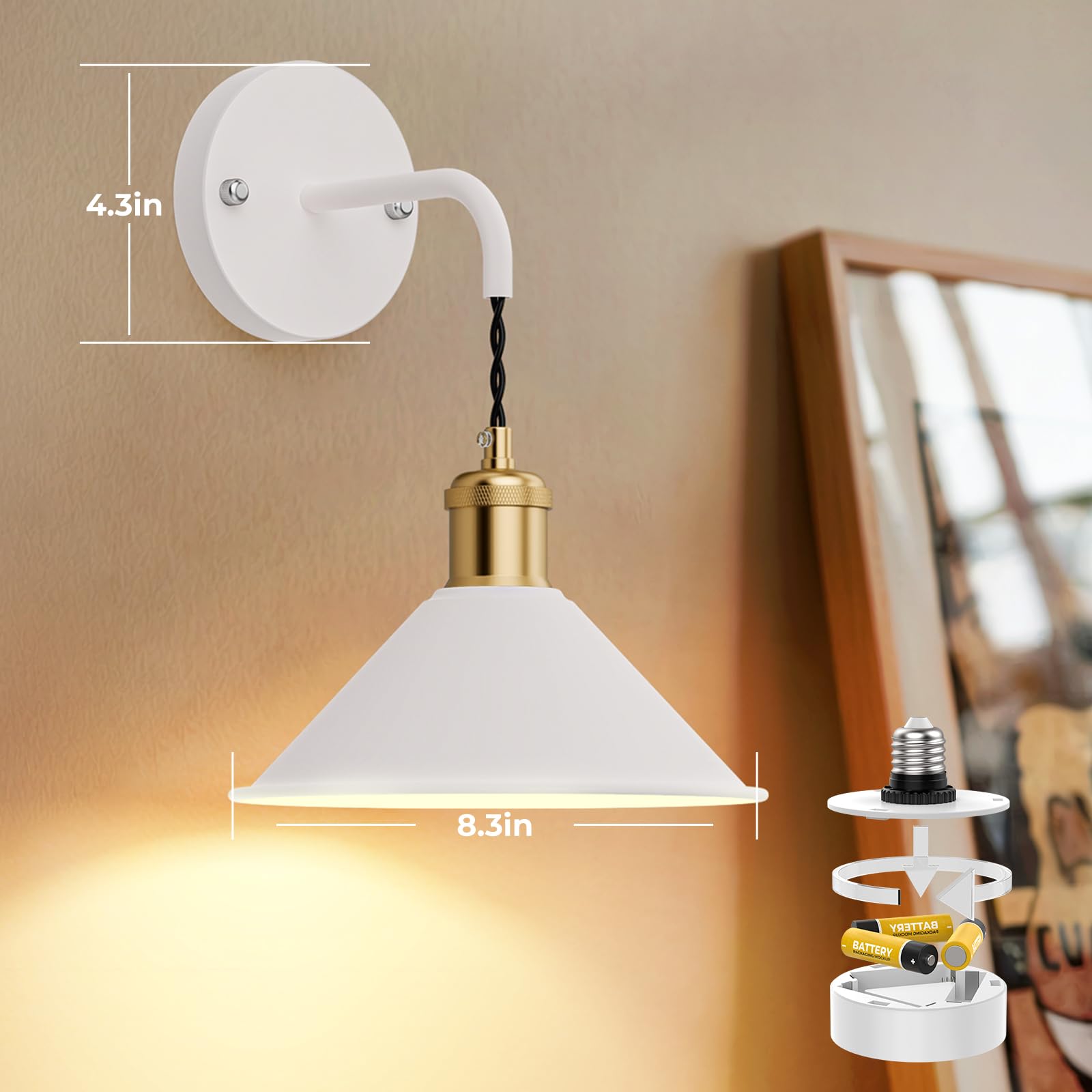 Battery Operated Wall Sconce, Wireless Wall Lights 2pc, 13 RGB Colors Dimmable