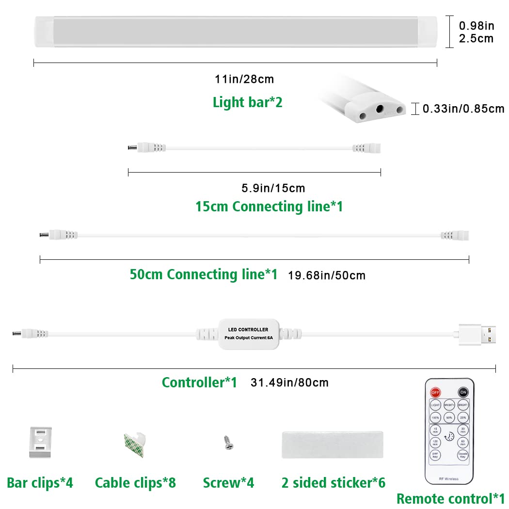 Led Under Cupboard Kitchen Lights, Dimmable Bar Cupboard Lights w/ Remote