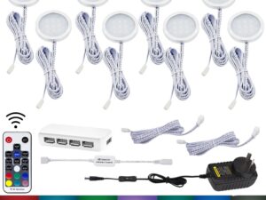 RGB Color Changing LED Under Cabinet Lighting Kit,Aluminum Slim Cabinet LED Puck