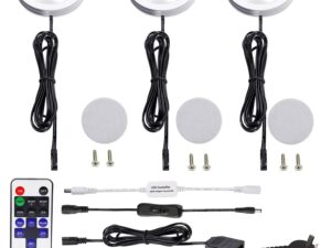 3 Pack Round Display 240V LED Puck Lights,6W Under Cupboard Counter Shelf