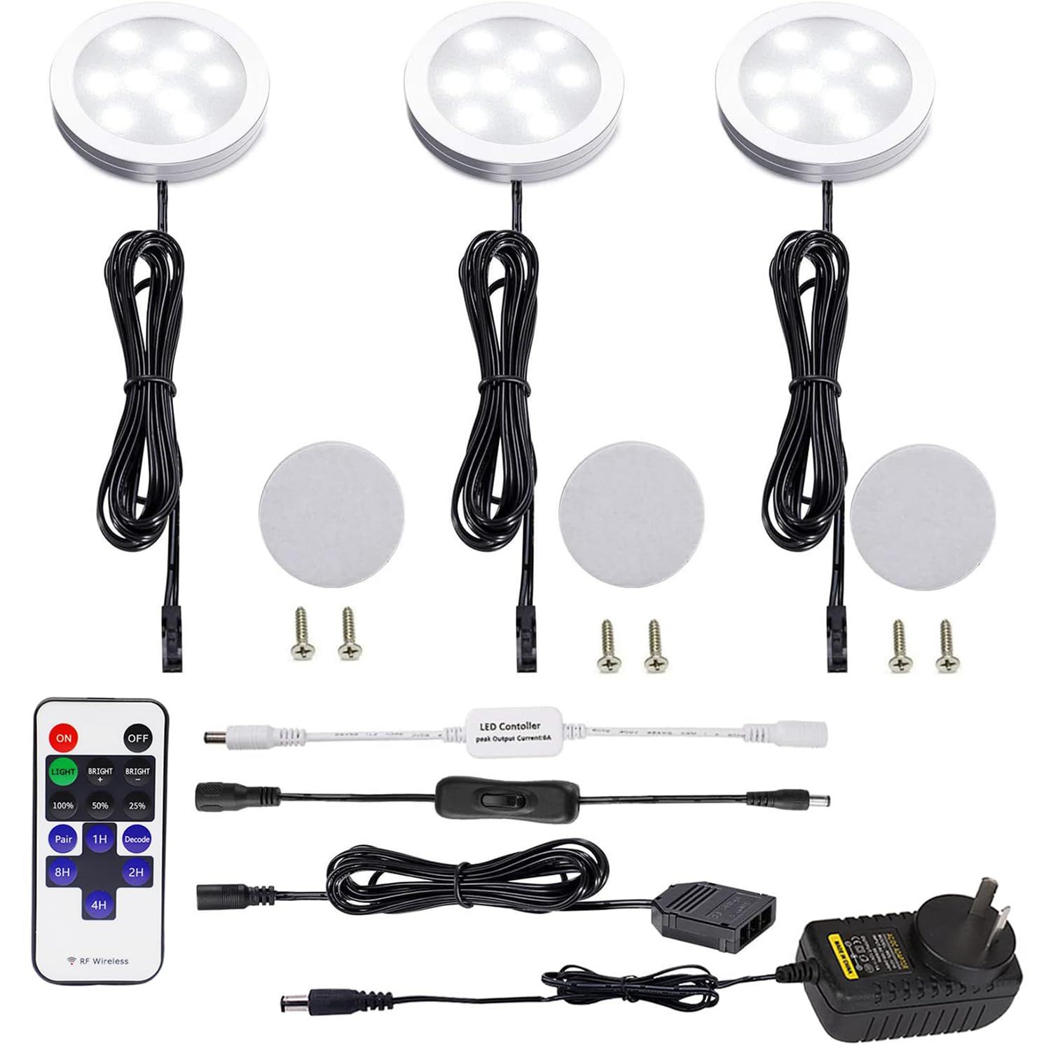 3 Pack Round Display 240V LED Puck Lights,6W Under Cupboard Counter Shelf