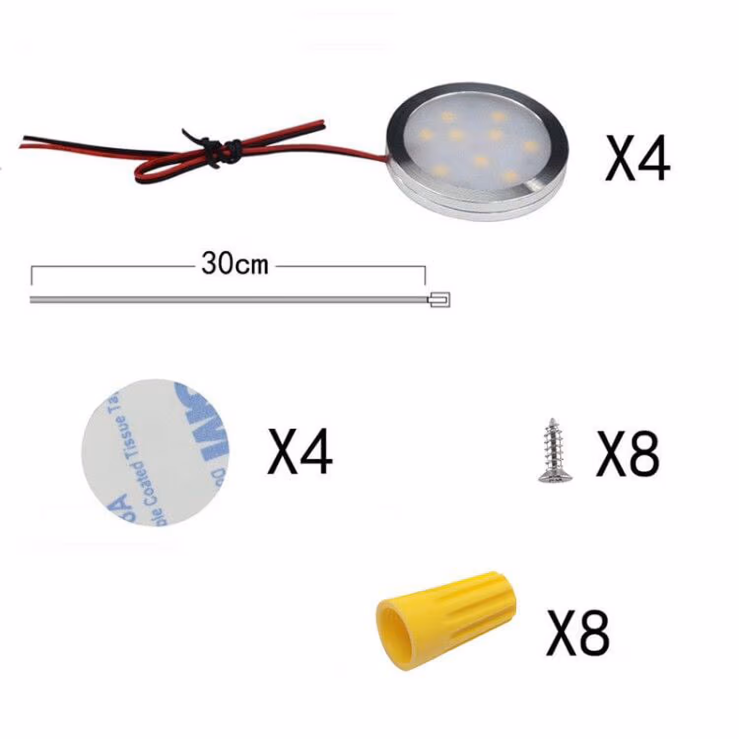 Under Cabinet LED Puck Lights, 2W Hardwired Round LED Spot Lights, 30cm Lead