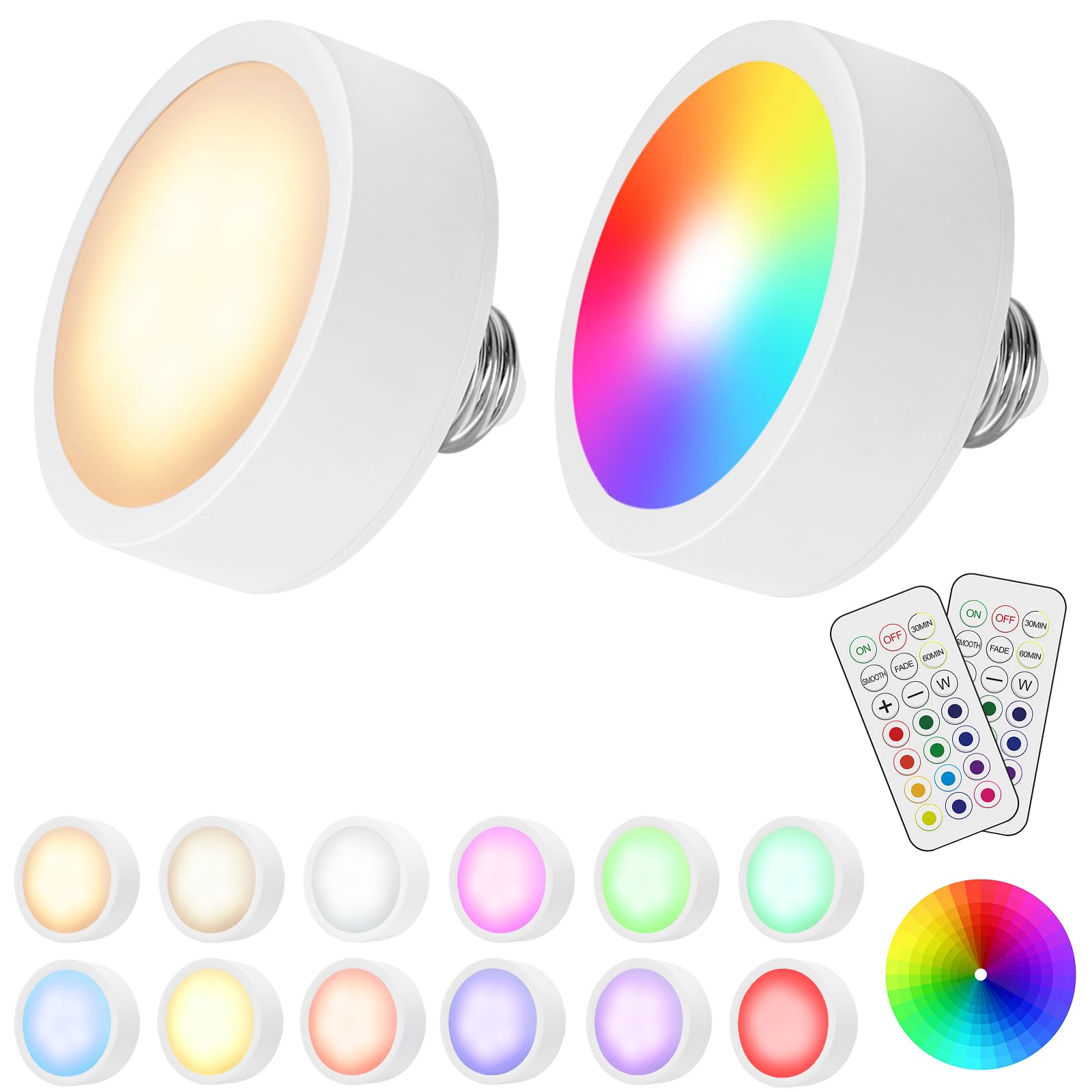 LED Puck Lights w/ Remote Battery Powered RGB Puck Light for E27