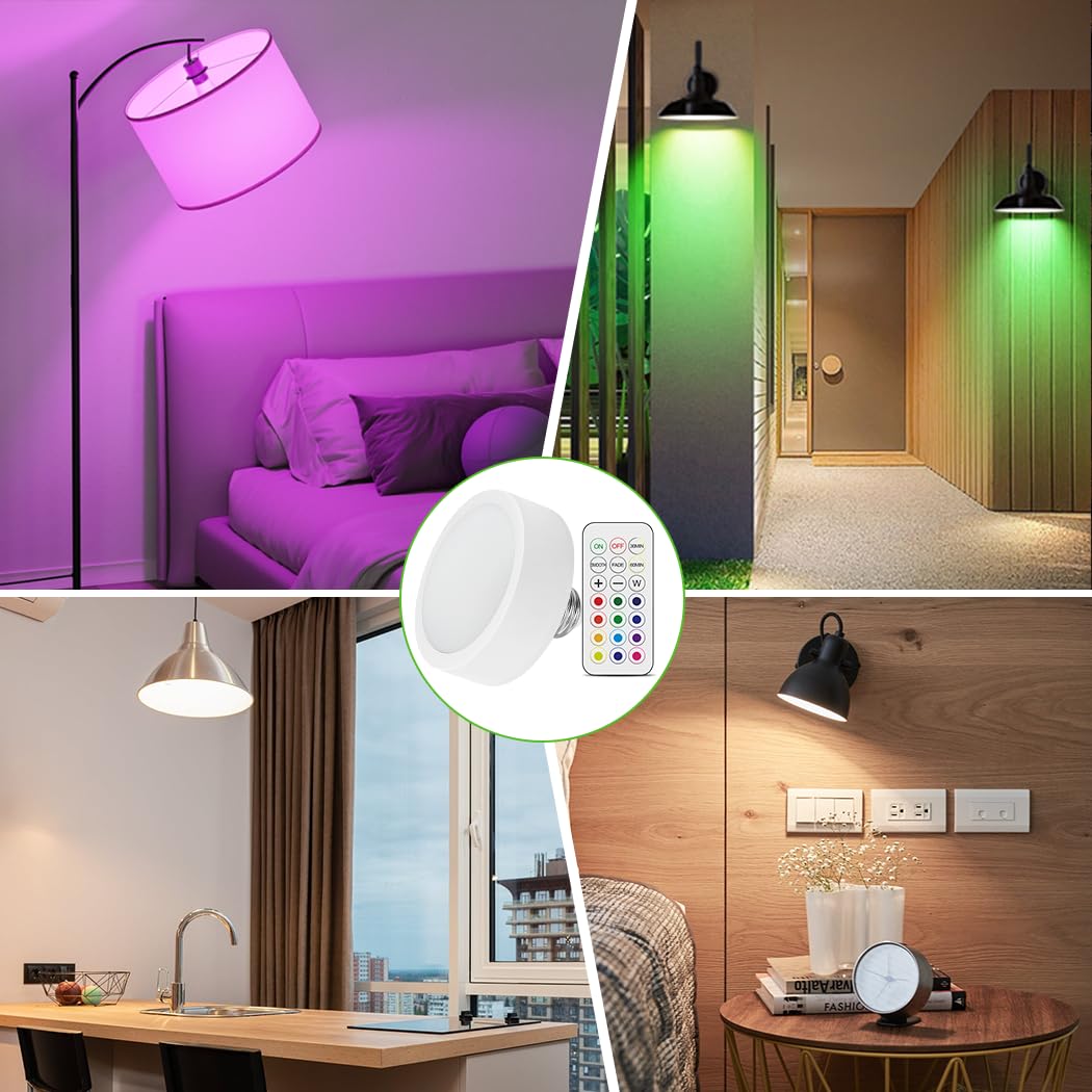 LED Puck Lights w/ Remote Battery Powered RGB Puck Light for E27
