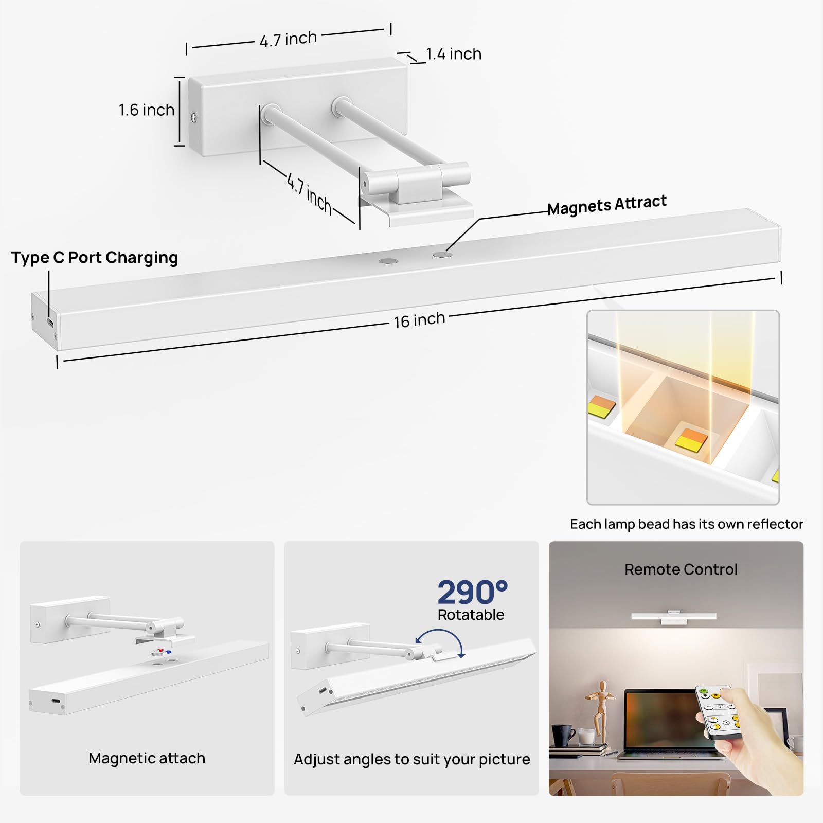 Picture Light Battery Operated, 16in Wireless Art Light for Paintings CCT
