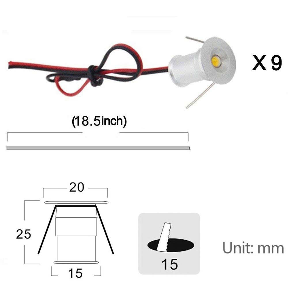 12V Under Cabinet LED Lights 9 Packs of Recessed Mini Downlights w/ Hardwired