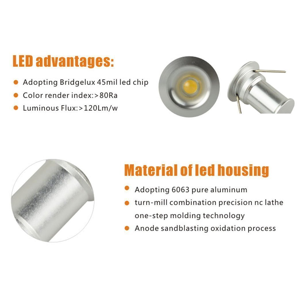 12V Under Cabinet LED Lights 9 Packs of Recessed Mini Downlights w/ Hardwired