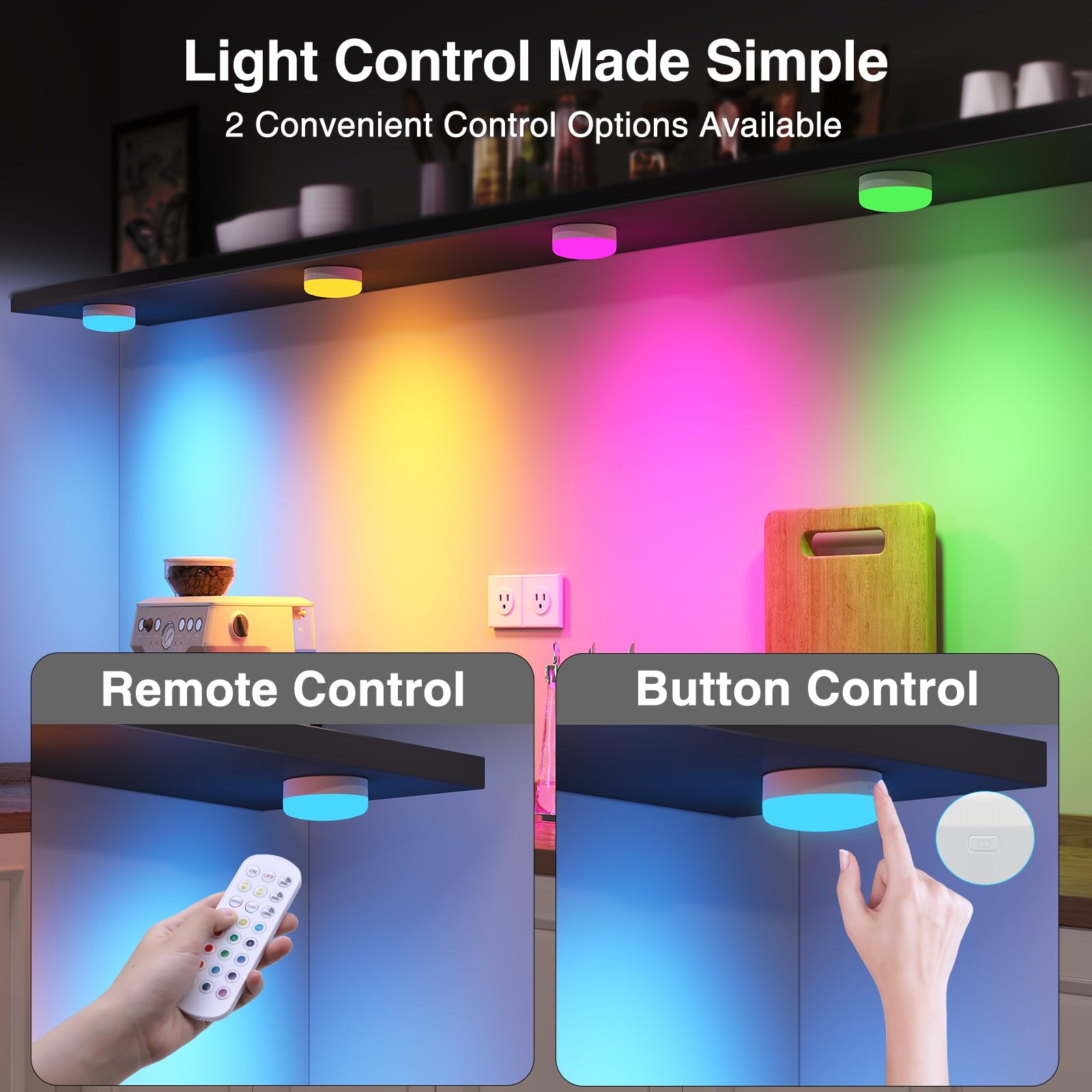 Puck Lights w/ Remote Control, 4-Pack Wireless Stick On Lights for Under