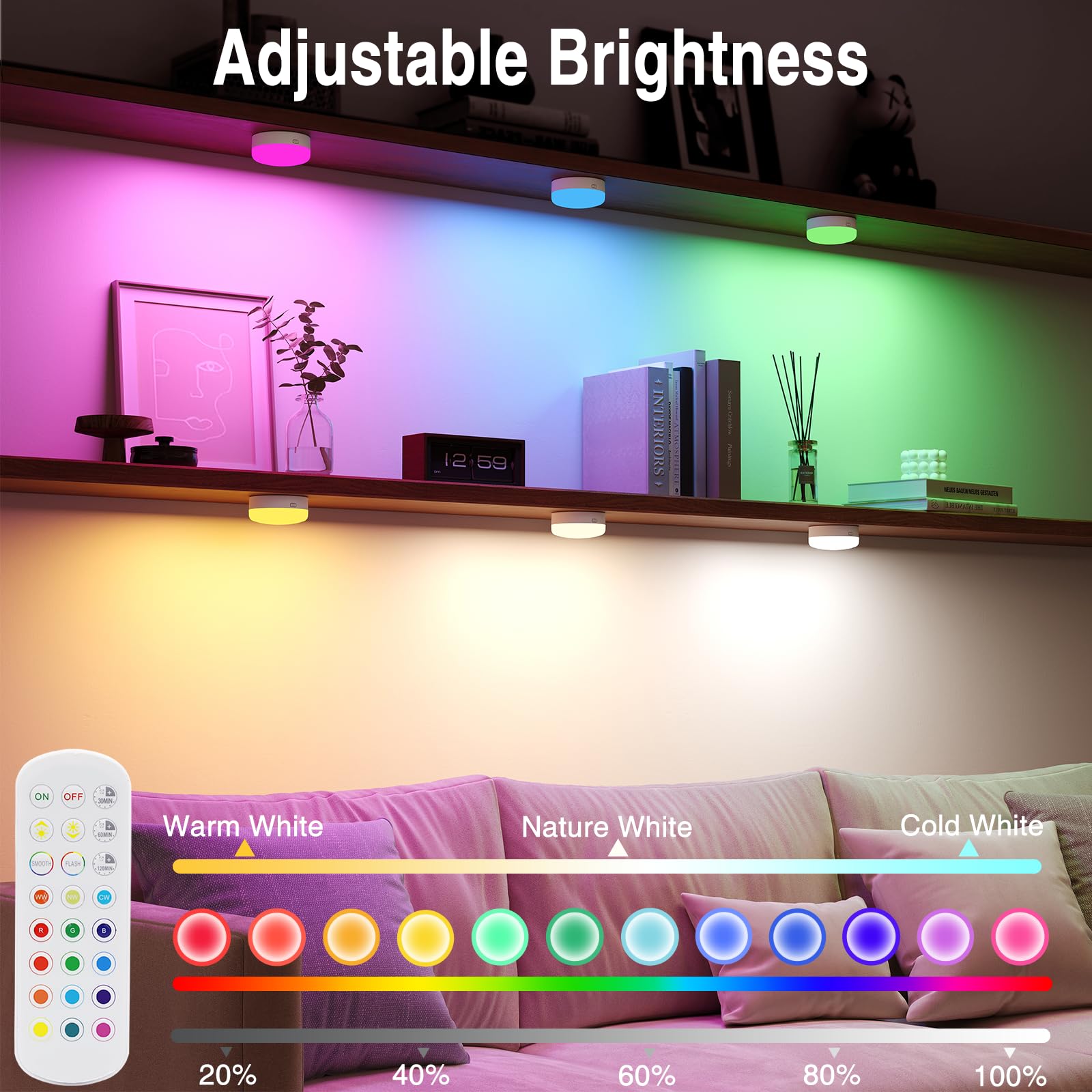Puck Lights w/ Remote Control, 4-Pack Wireless Stick On Lights for Under