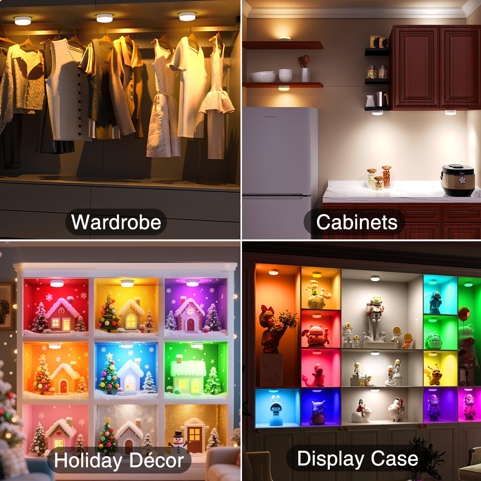 Puck Lights w/ Remote Control, 4-Pack Wireless Stick On Lights for Under