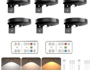 Rechargeable Picture Lights, 6 Pack Black Wireless Art Lights w/ Remote & Touch