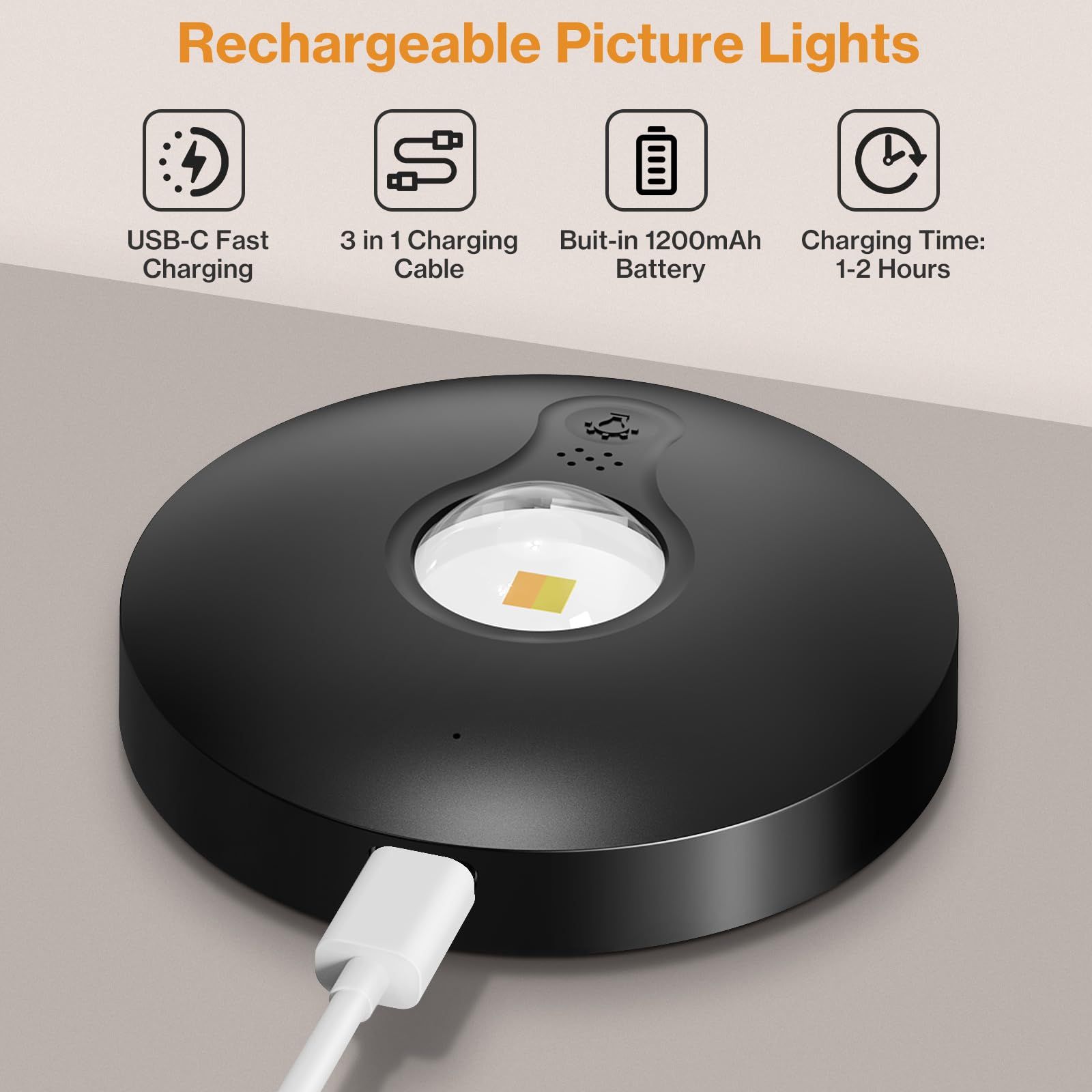 Rechargeable Picture Lights, 6 Pack Black Wireless Art Lights w/ Remote & Touch