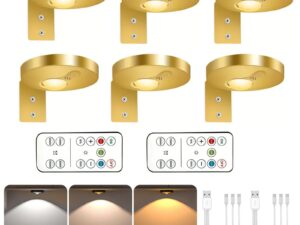 Rechargeable Picture Lights, 6 Pack Gold Wireless Art Lights w/ Remote & Touch