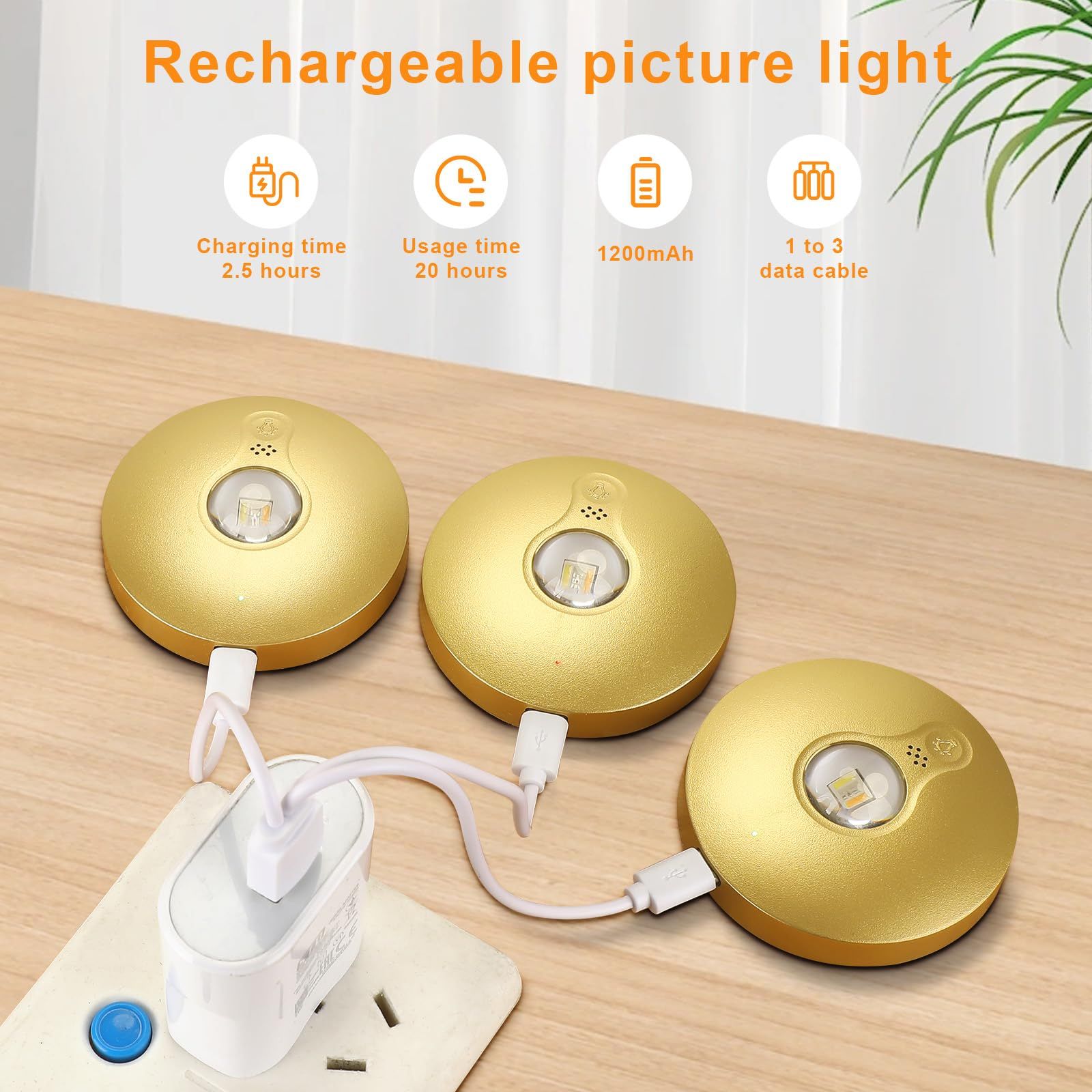 Rechargeable Picture Lights, 6 Pack Gold Wireless Art Lights w/ Remote & Touch