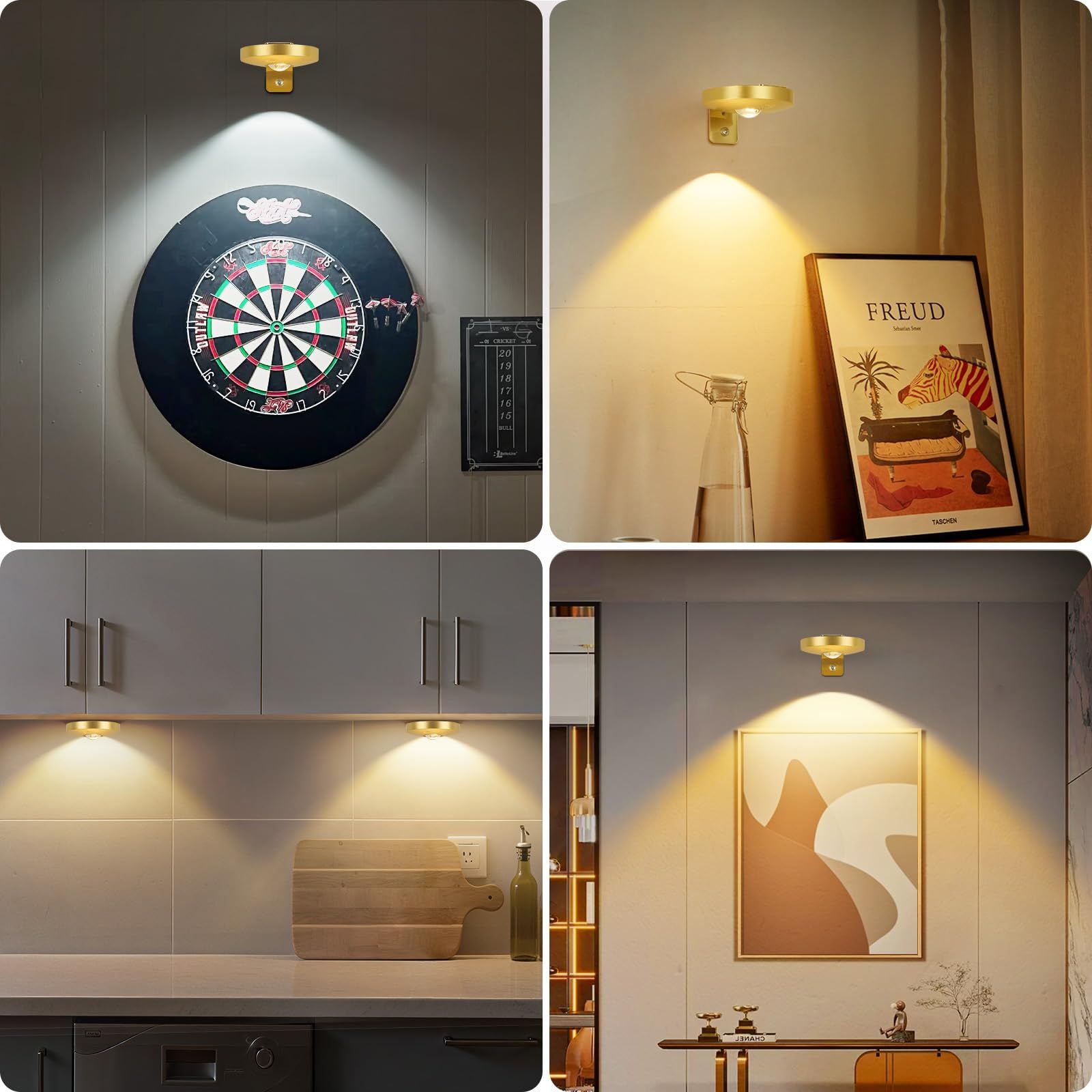 Rechargeable Picture Lights, 6 Pack Gold Wireless Art Lights w/ Remote & Touch
