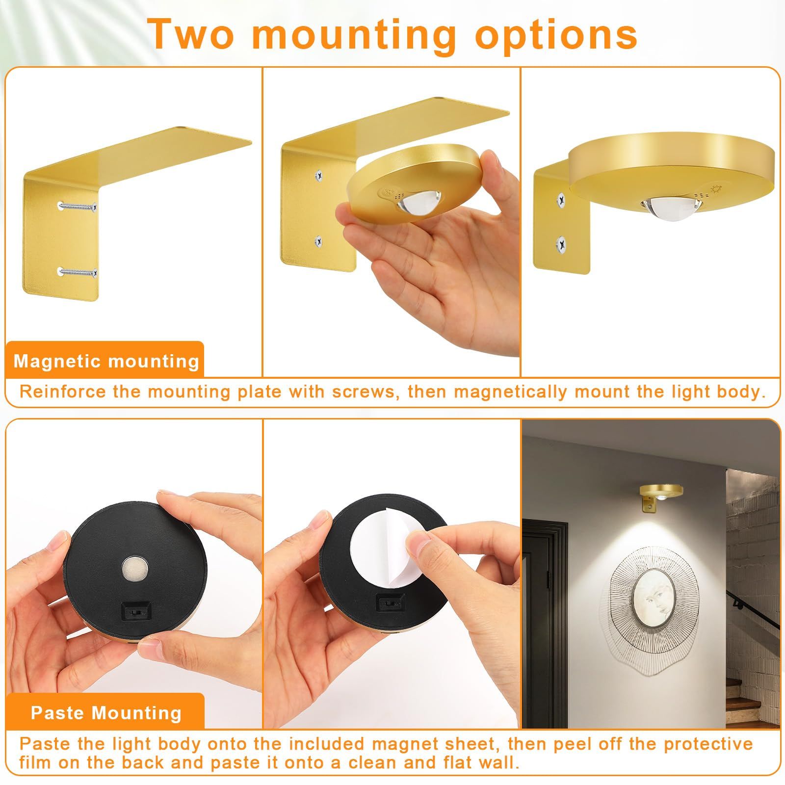 Rechargeable Picture Lights, 6 Pack Gold Wireless Art Lights w/ Remote & Touch