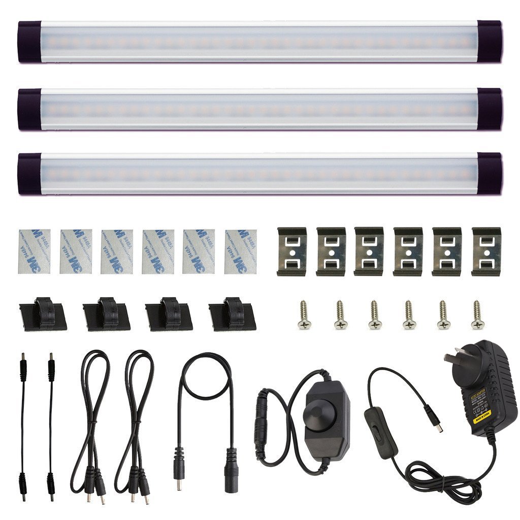 Dimmable Led Under Cabinet Lighting Bar Linkable Kits w/ Rocker Switch Under
