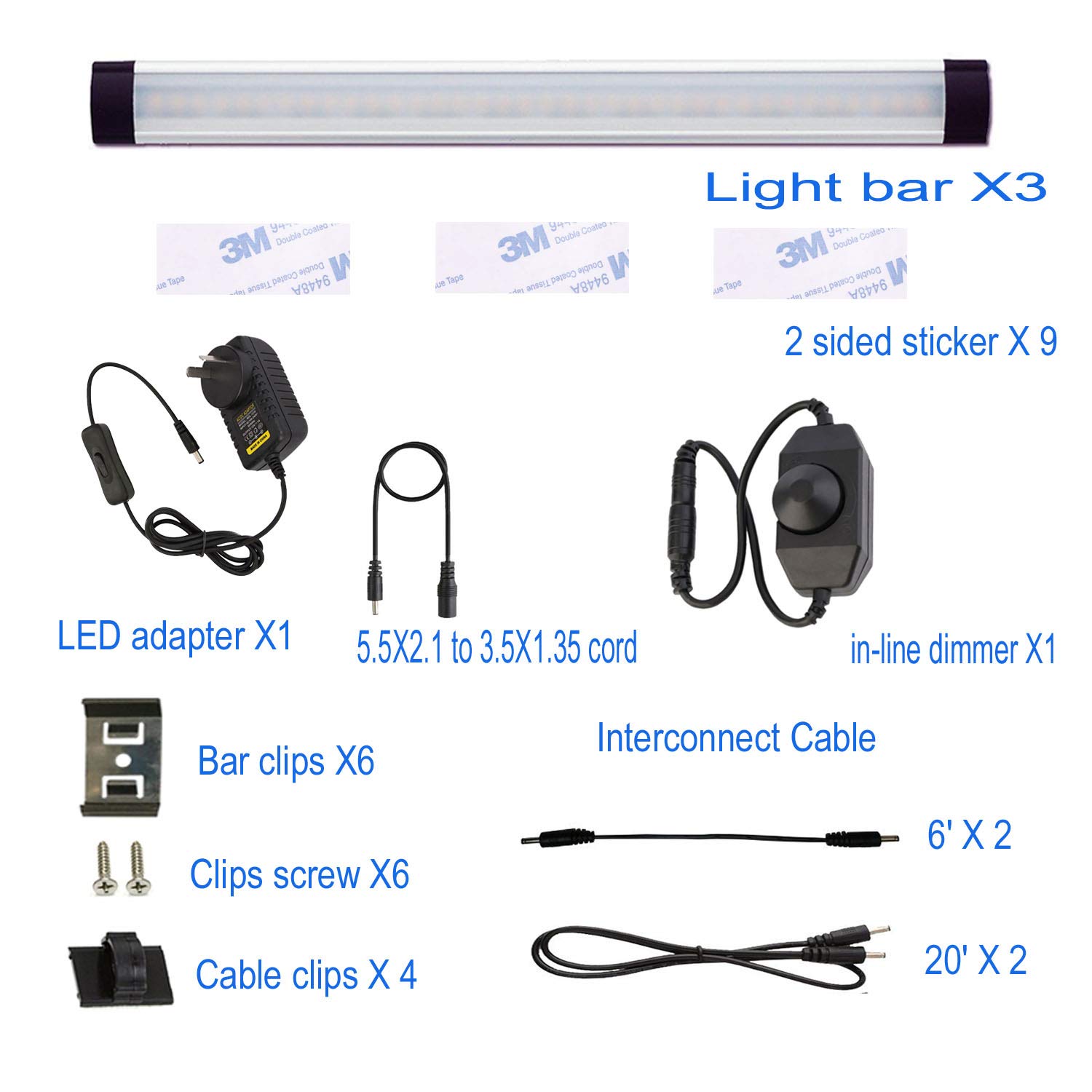 Dimmable Led Under Cabinet Lighting Bar Linkable Kits w/ Rocker Switch Under