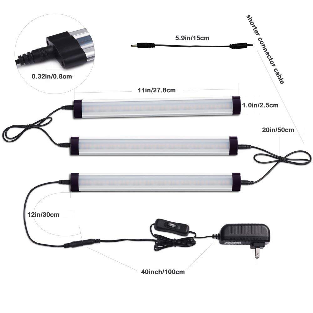 Dimmable Led Under Cabinet Lighting Bar Linkable Kits w/ Rocker Switch Under