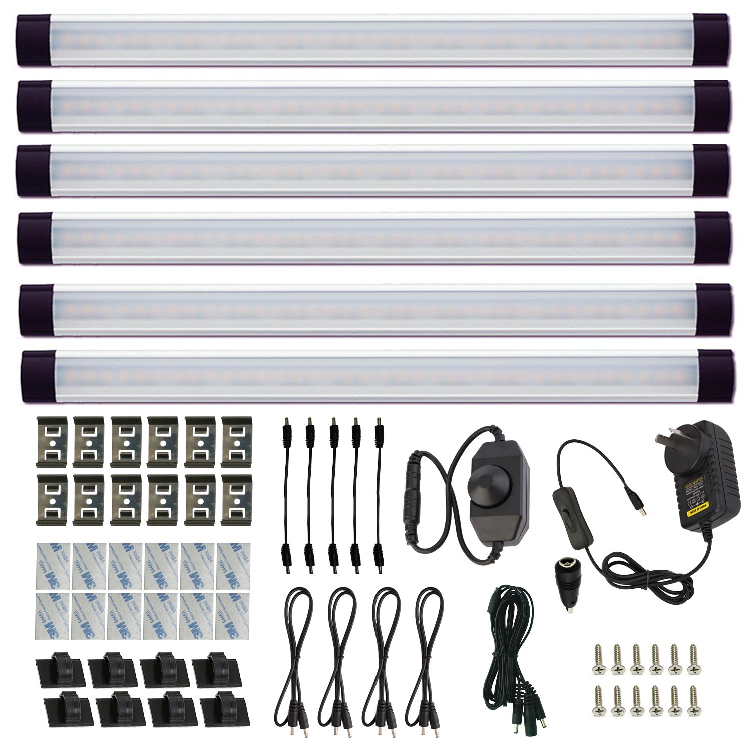 Dimmable Led Under Cabinet Lighting Bar Linkable Kits w/ Rocker Switch Under