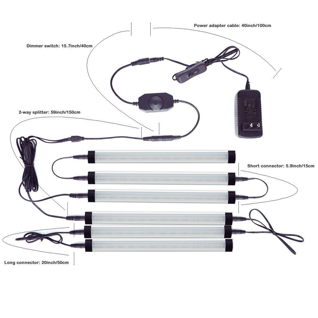 Dimmable Led Under Cabinet Lighting Bar Linkable Kits w/ Rocker Switch Under