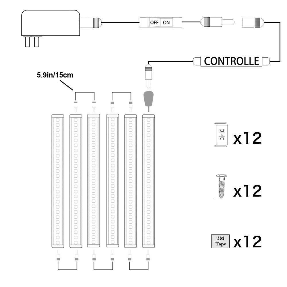 Dimmable Led Under Cabinet Lighting Bar Linkable Kits w/ Rocker Switch Under