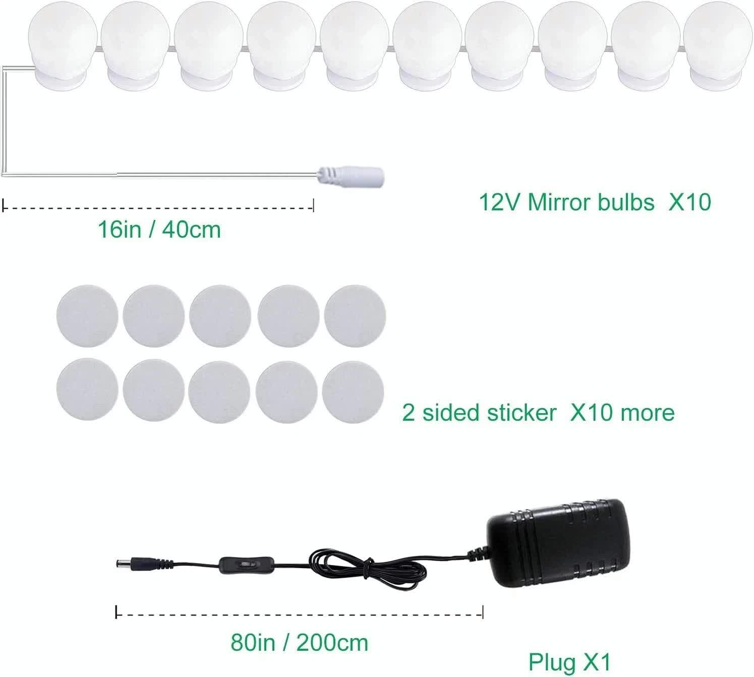 Hollywood LED Vanity Mirror Lights Kit,Stick on Dimmable Makeup Lights, 12V