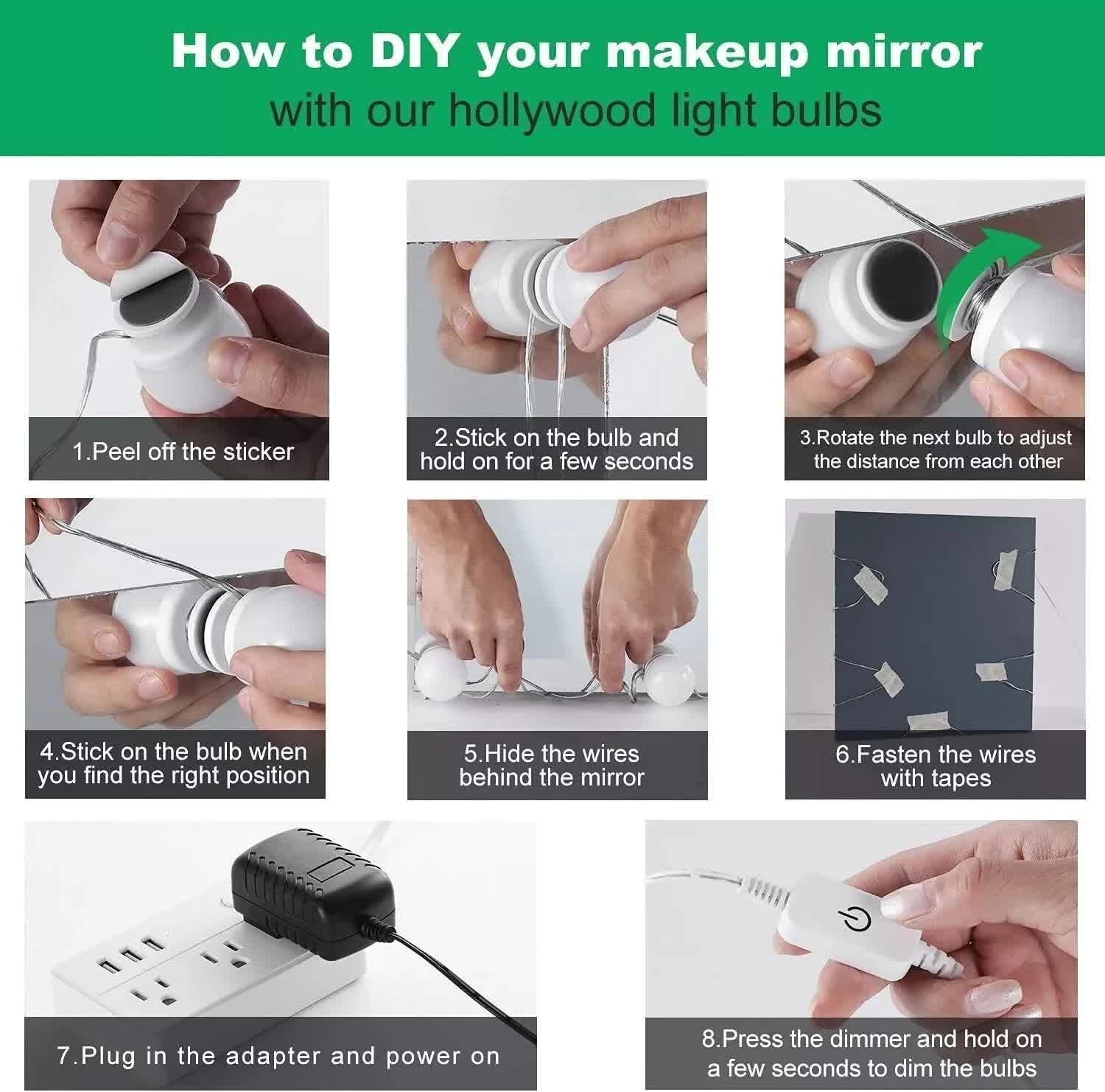 Hollywood LED Vanity Mirror Lights Kit,Stick on Dimmable Makeup Lights, 12V