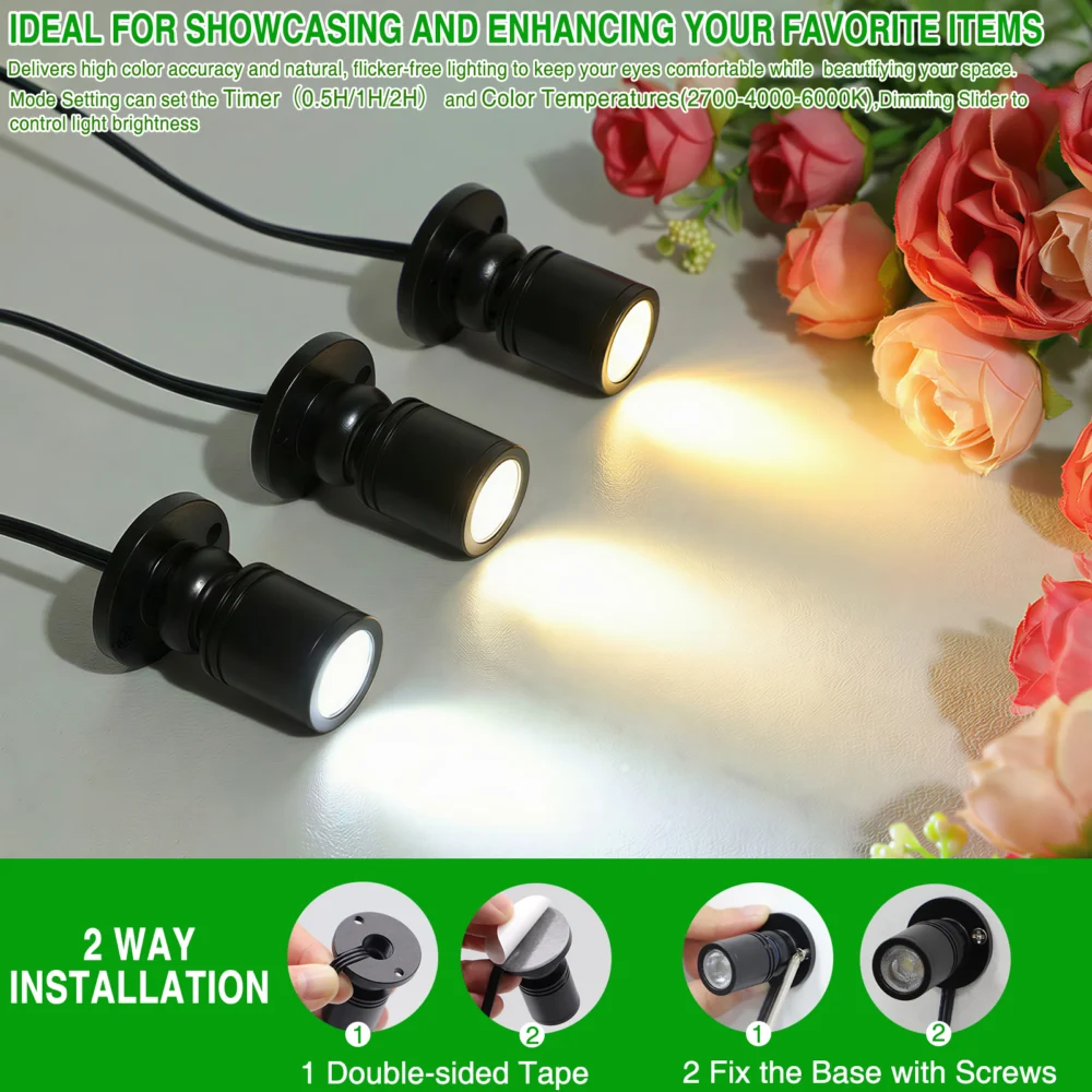 Dimmable LED Mini Spotlight, 12V CCT 2700K-6000K, Adjustable for Display