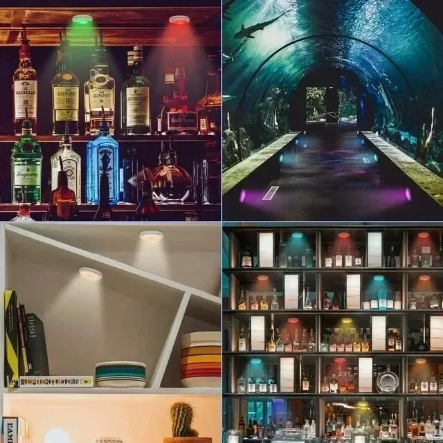 USB Rechangeable RGBW LED Cabinet Light Puck Lights 16Colors Timmer Remote